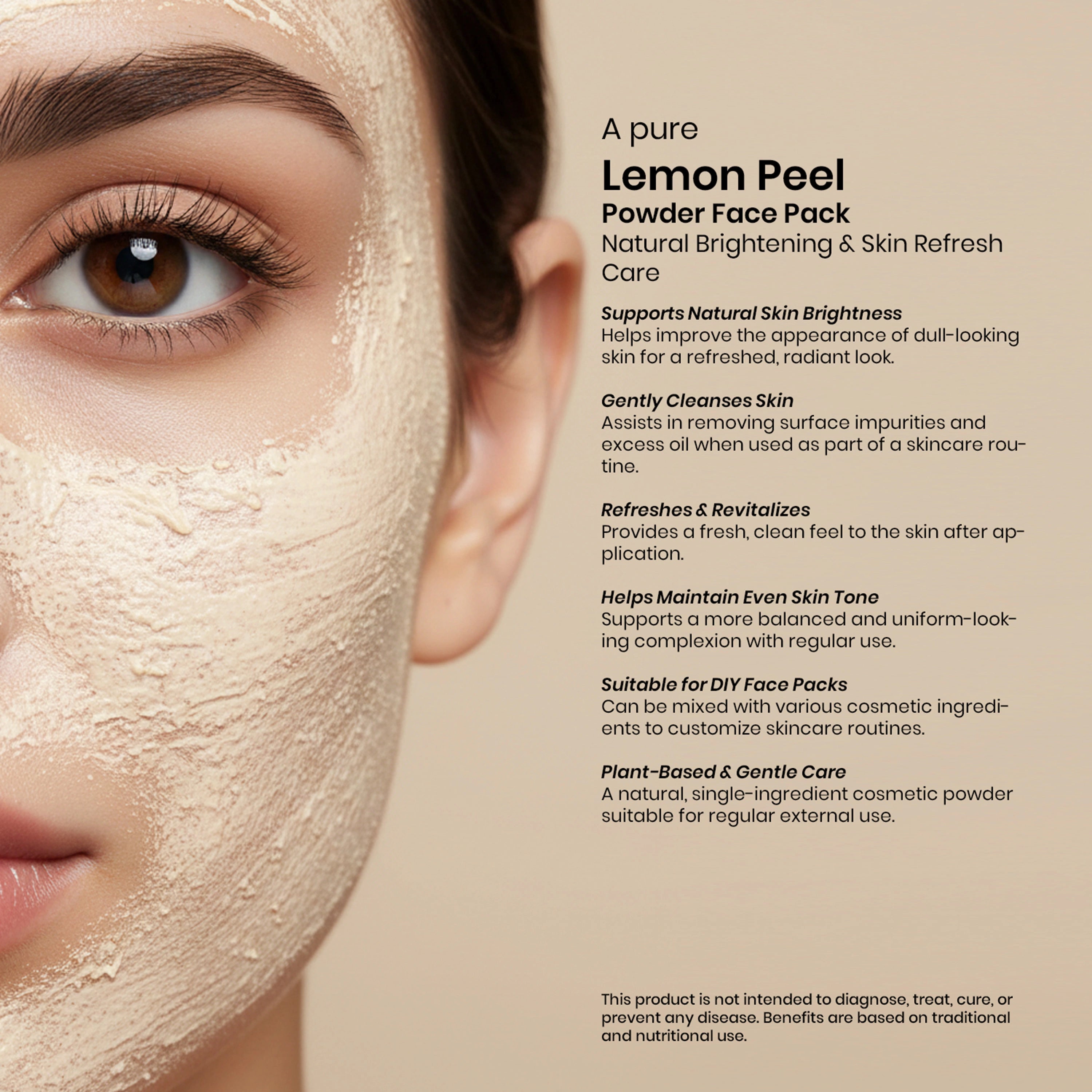 Vedaone Lemon Peel Powder Face Pack – 100 g | Natural Brightening & Skin Refresh Care