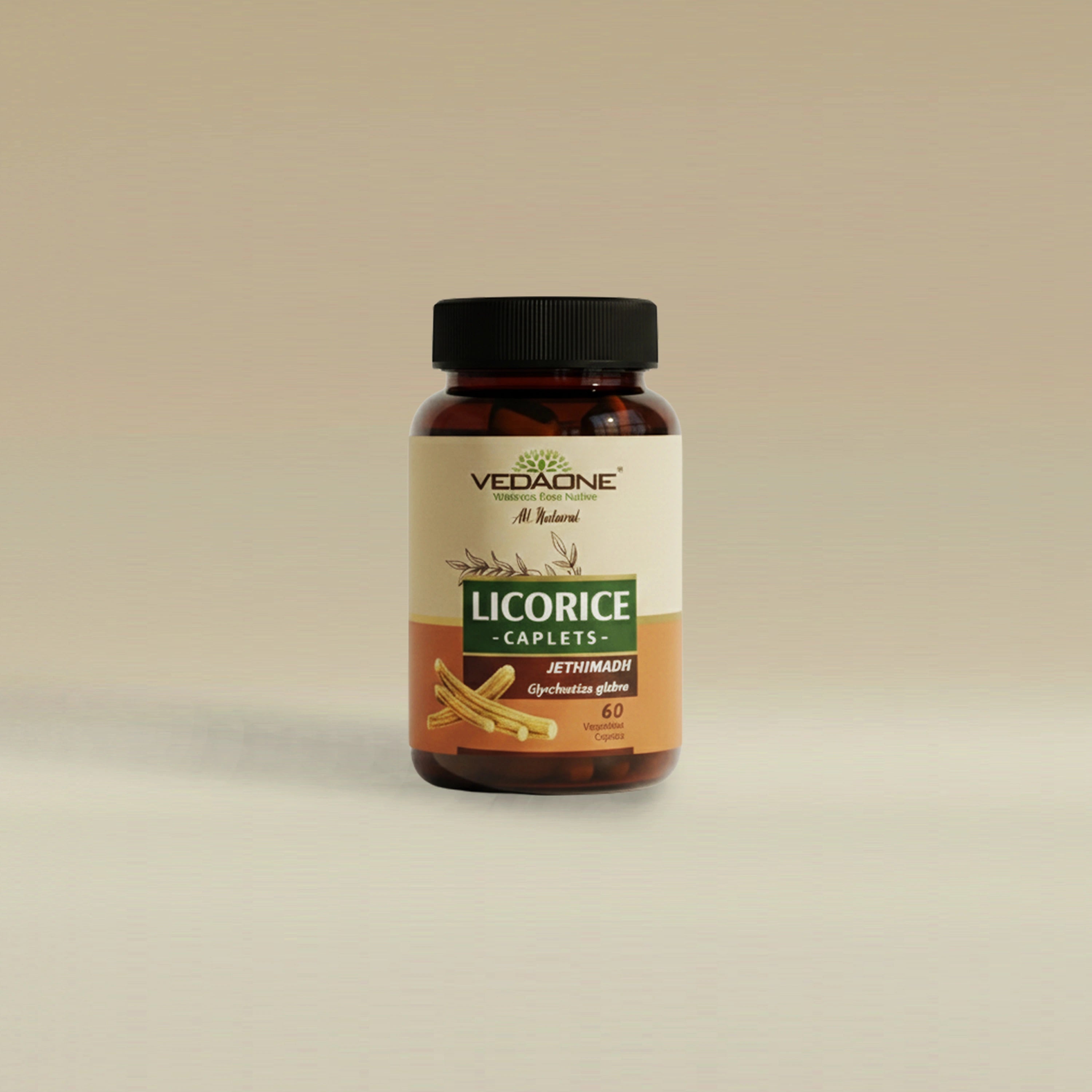 Vedaone Licorice (Jethimadh) 60 Caplets | Herbal Digestive, Respiratory & Gut Comfort Support