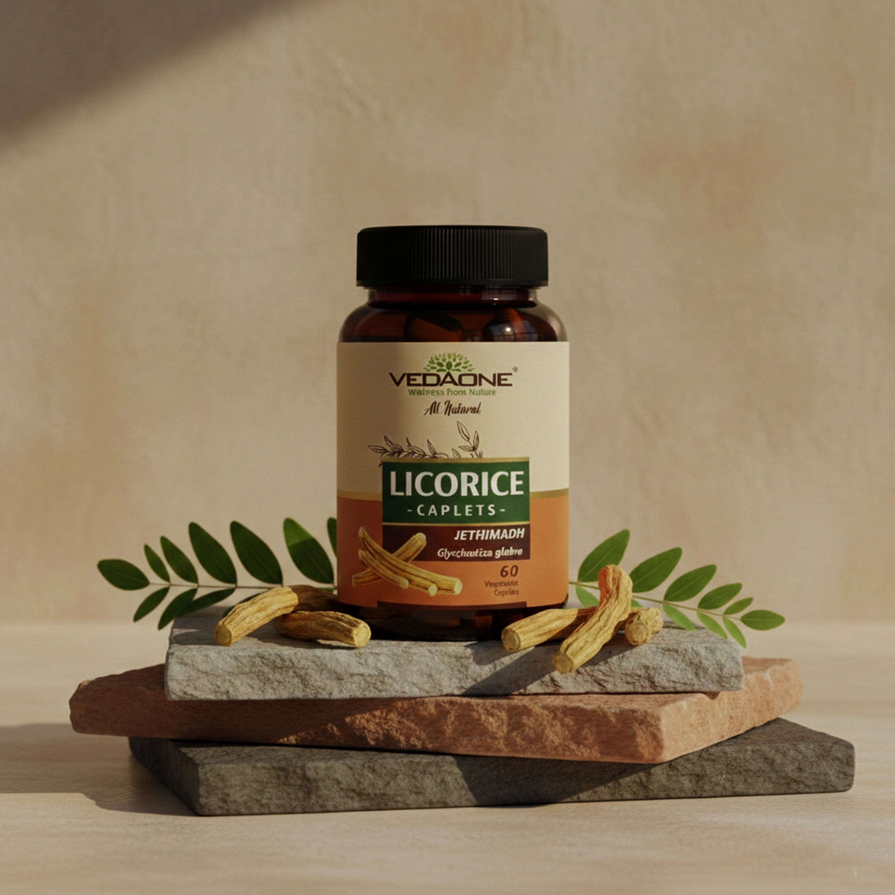 Vedaone Licorice (Jethimadh) 60 Caplets | Herbal Digestive, Respiratory & Gut Comfort Support