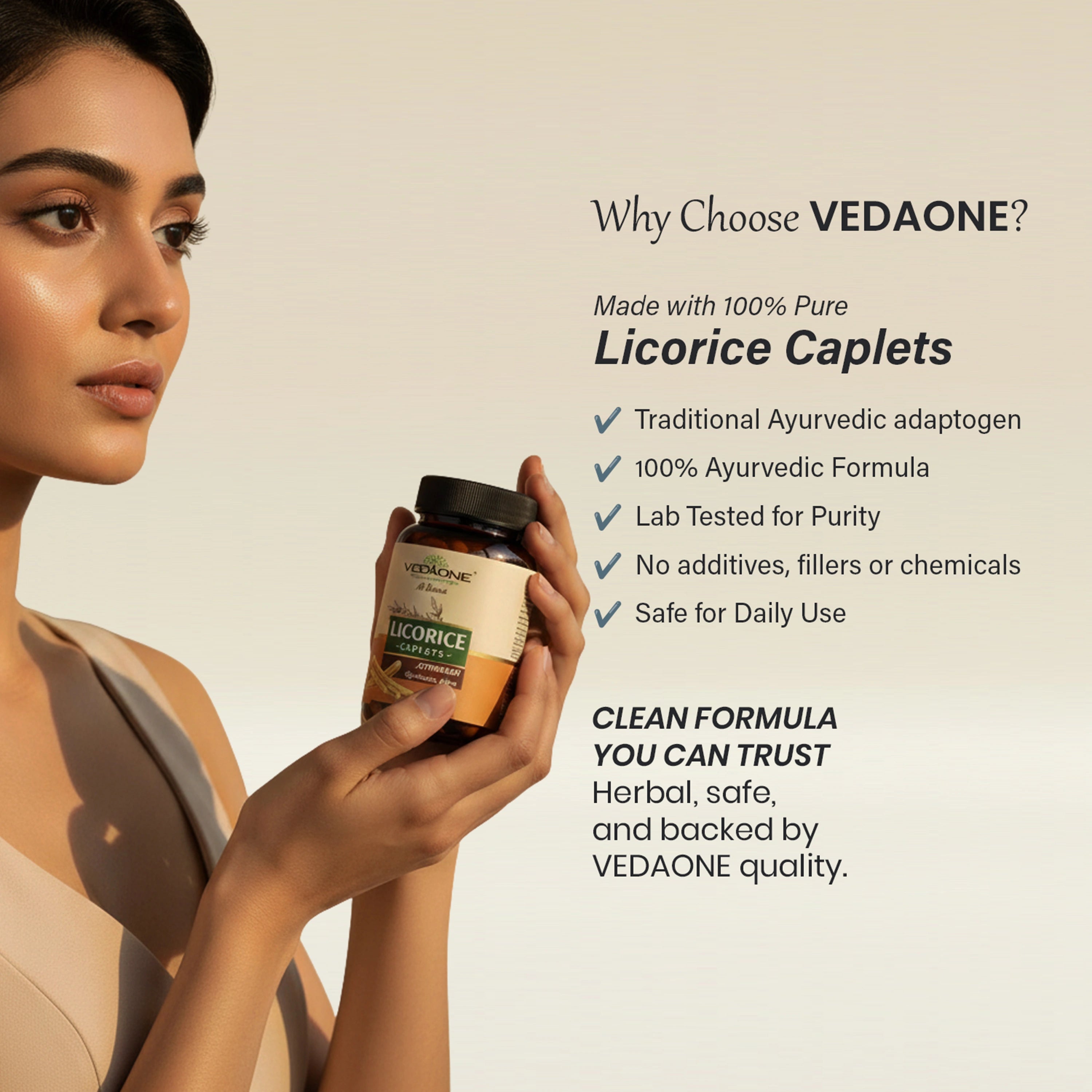 Vedaone Licorice (Jethimadh) 60 Caplets | Herbal Digestive, Respiratory & Gut Comfort Support