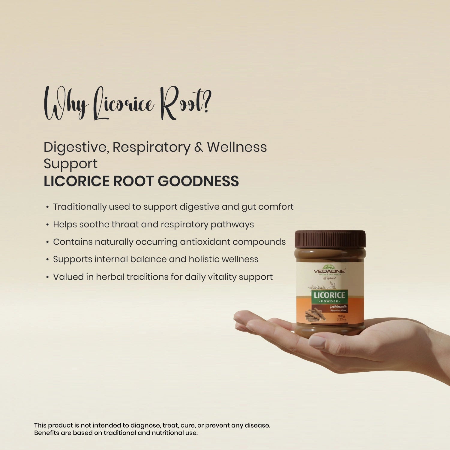 Vedaone Licorice Powder 100 g | Pure Glycyrrhiza glabra Root | Digestive, Respiratory & Wellness Support