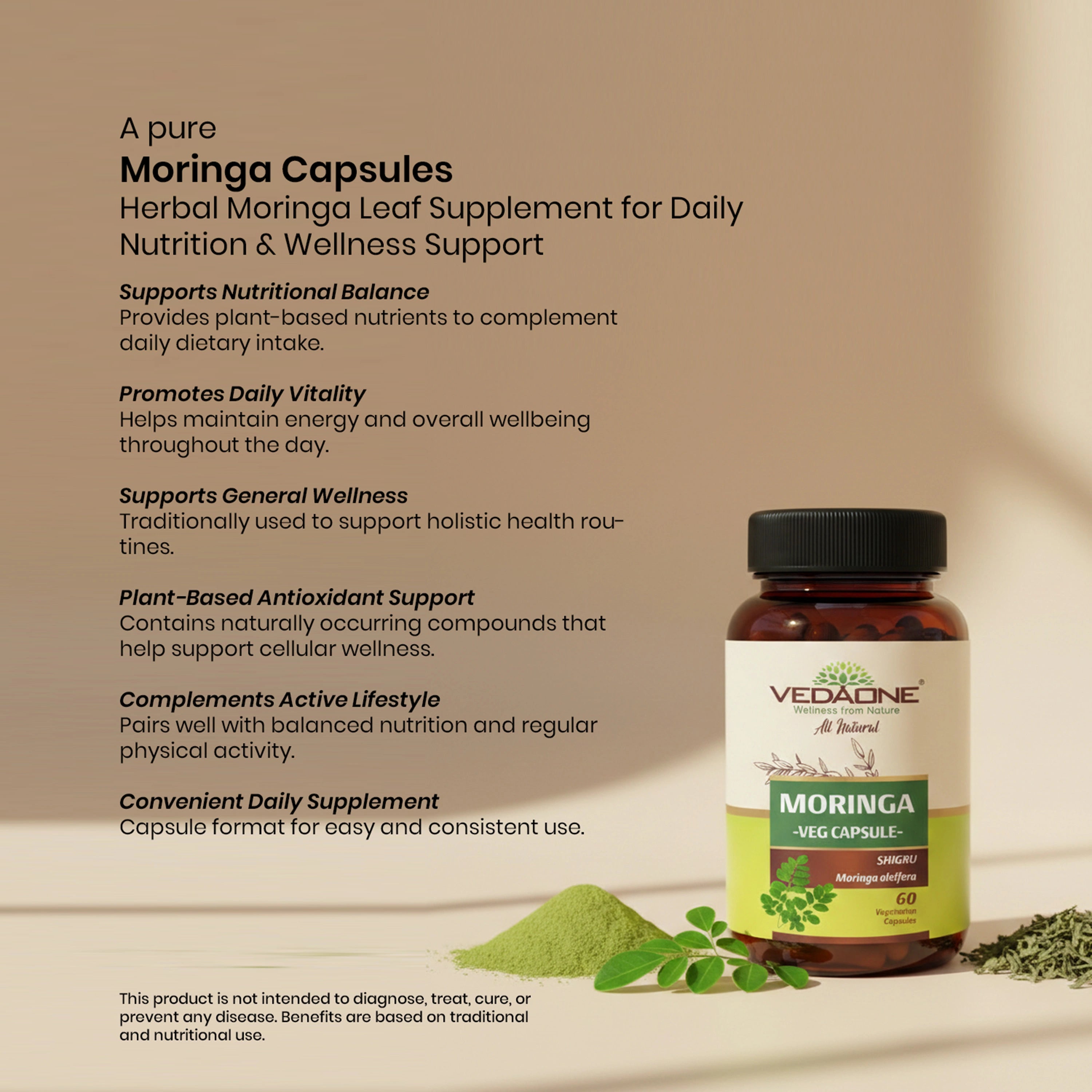 Vedaone Moringa Capsules 60 Capsules – Herbal Moringa Leaf Supplement for Daily Nutrition & Wellness Support