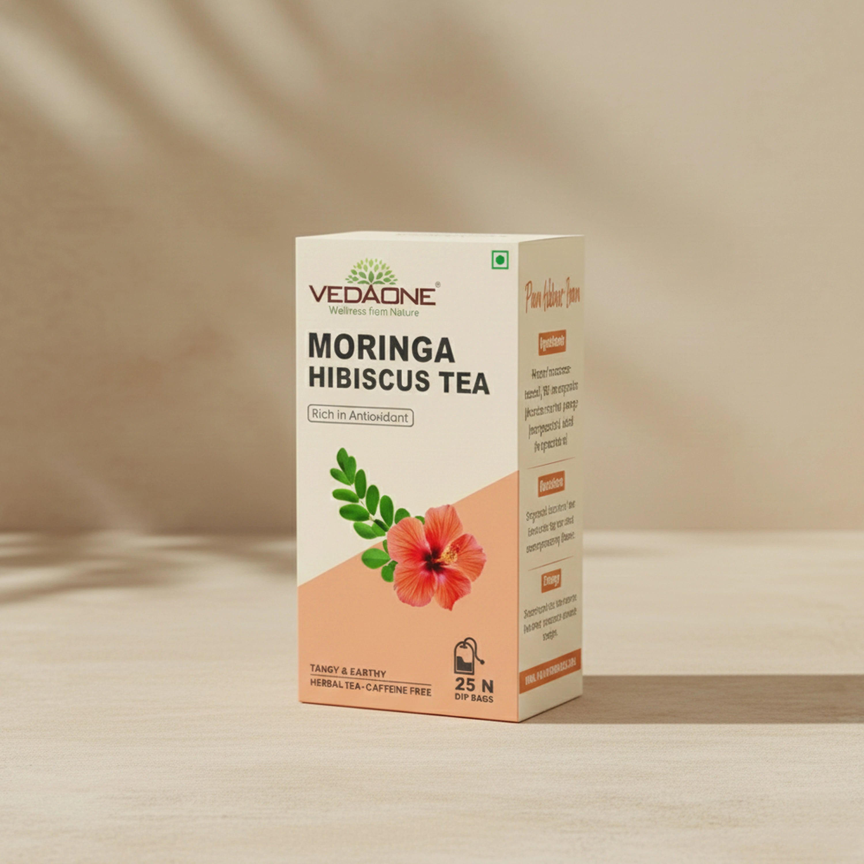 Vedaone Moringa Hibiscus Tea – 25 Dip Bags | A Herbal Infusion Rich in Natural Antioxidants