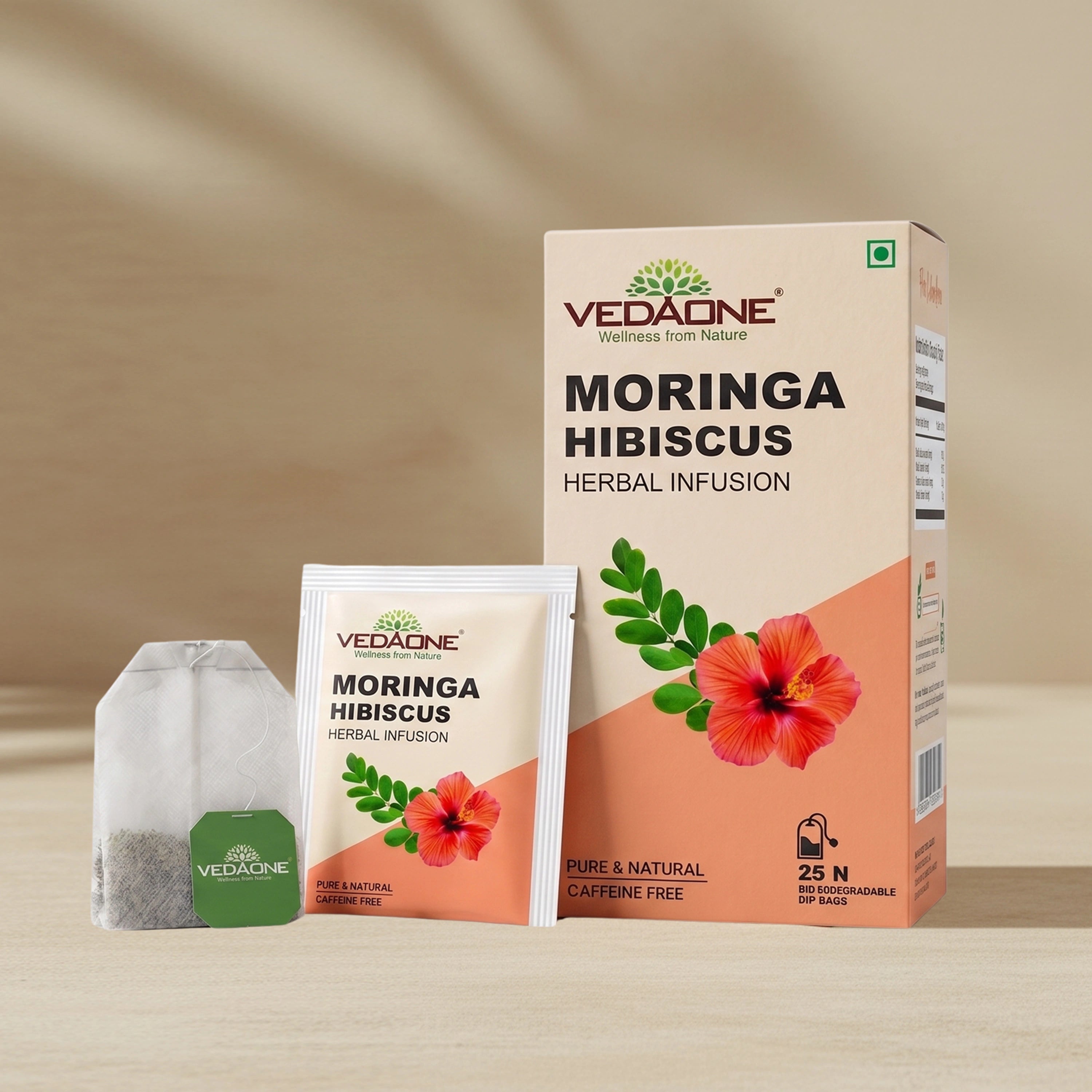 Vedaone Moringa Hibiscus Tea – 25 Dip Bags | A Herbal Infusion Rich in Natural Antioxidants