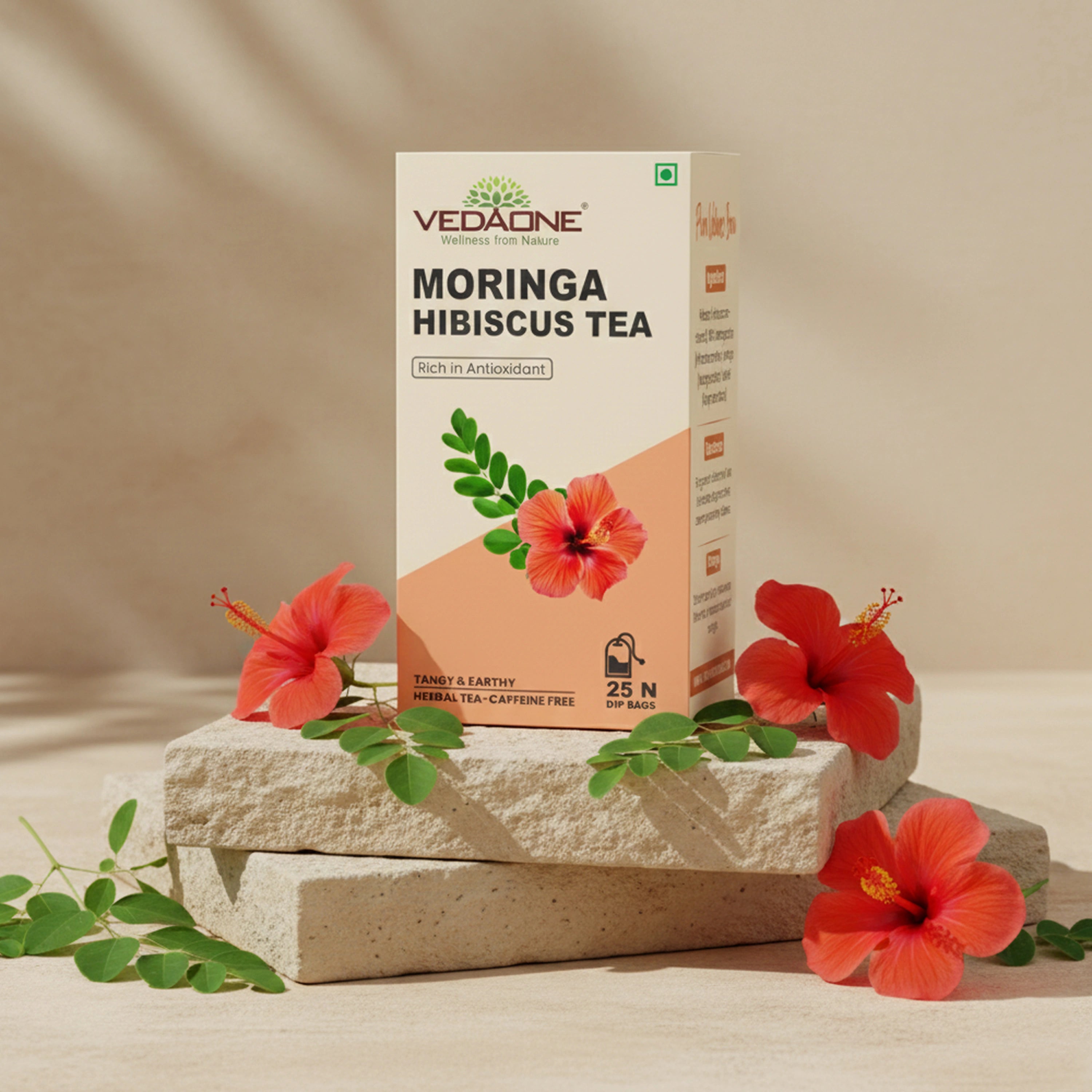 Vedaone Moringa Hibiscus Tea – 25 Dip Bags | A Herbal Infusion Rich in Natural Antioxidants