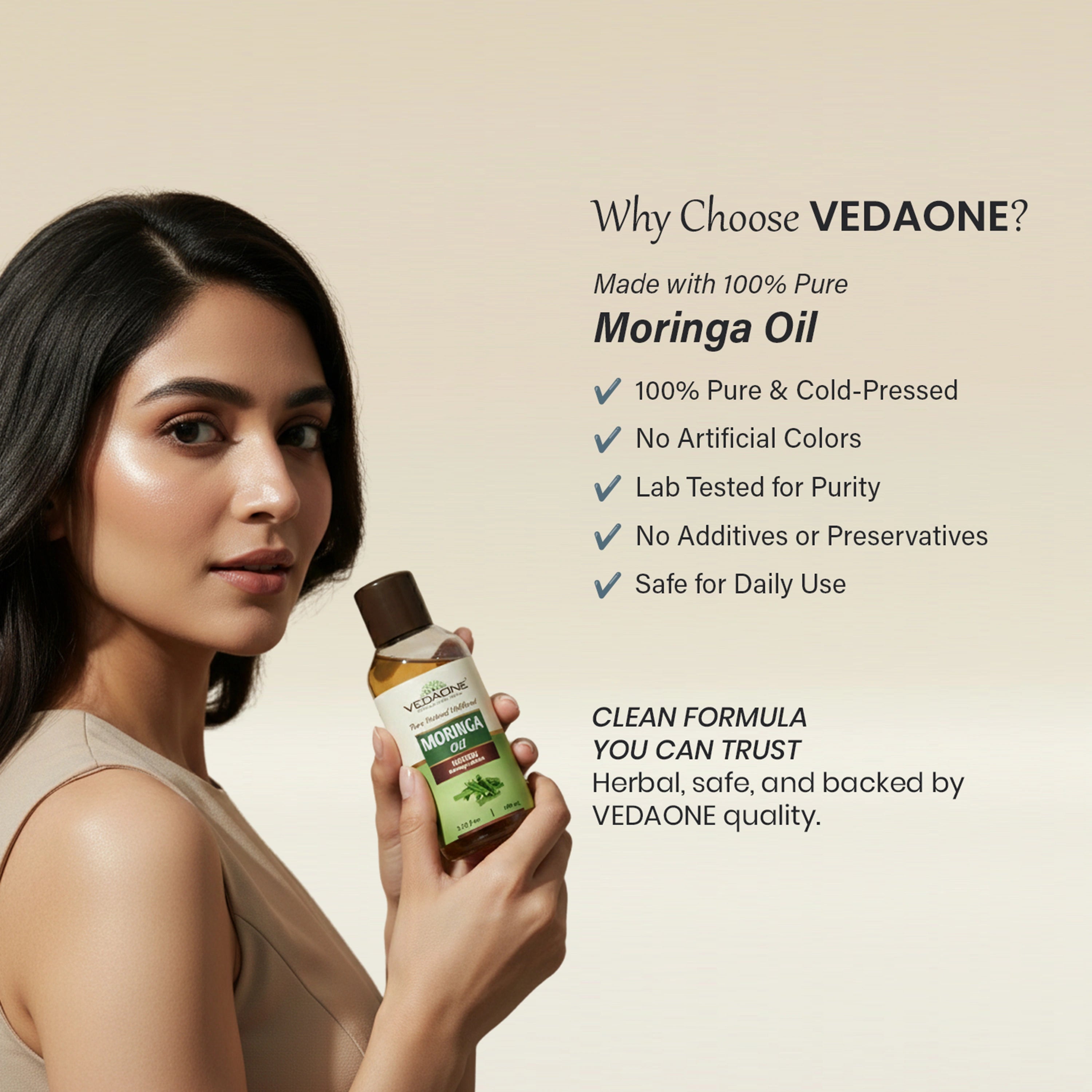 Vedaone Moringa Oil 100 ml | Cold-Pressed Moringa Oleifera Oil for Skin, Hair & Daily Wellness
