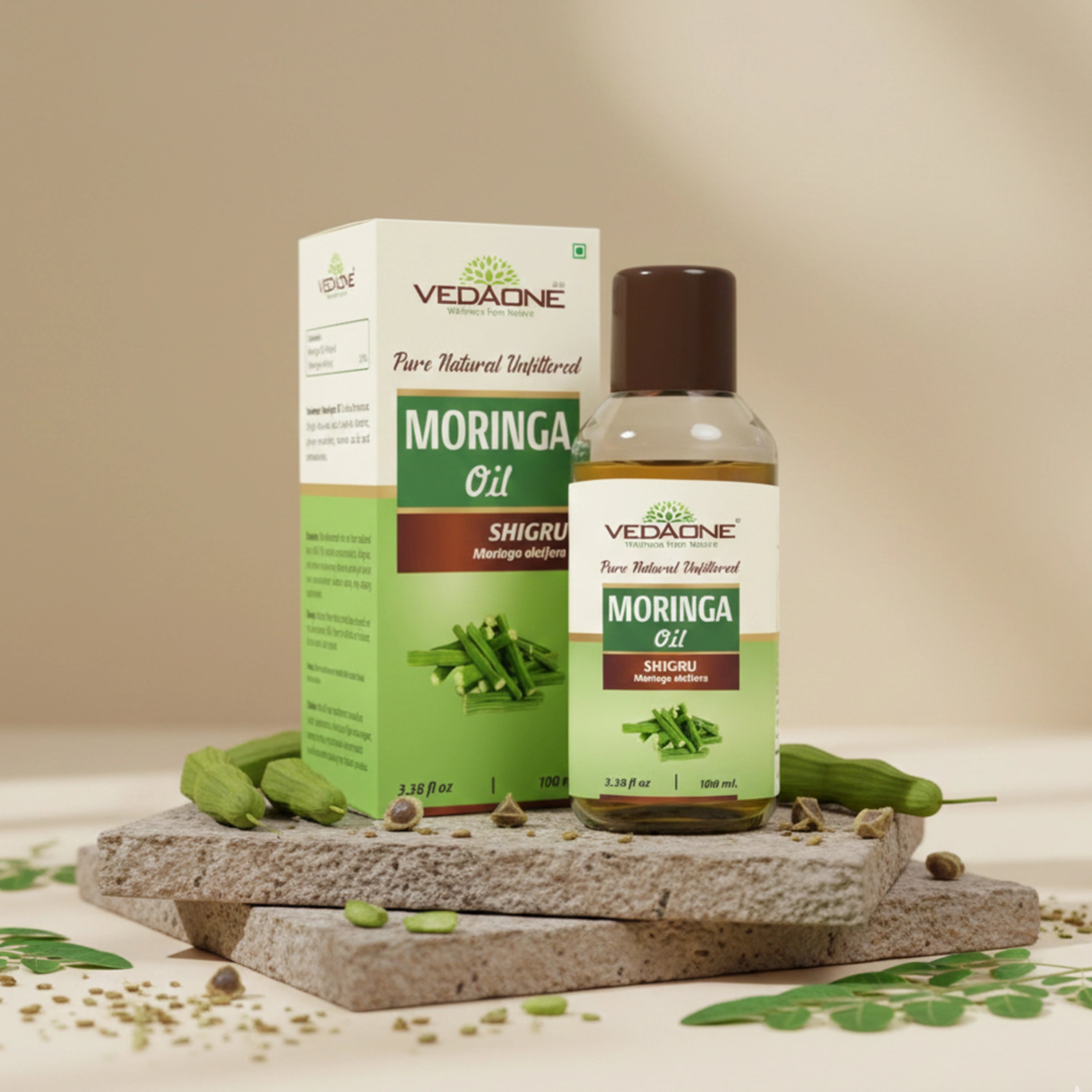Vedaone Moringa Oil 100 ml | Cold-Pressed Moringa Oleifera Oil for Skin, Hair & Daily Wellness