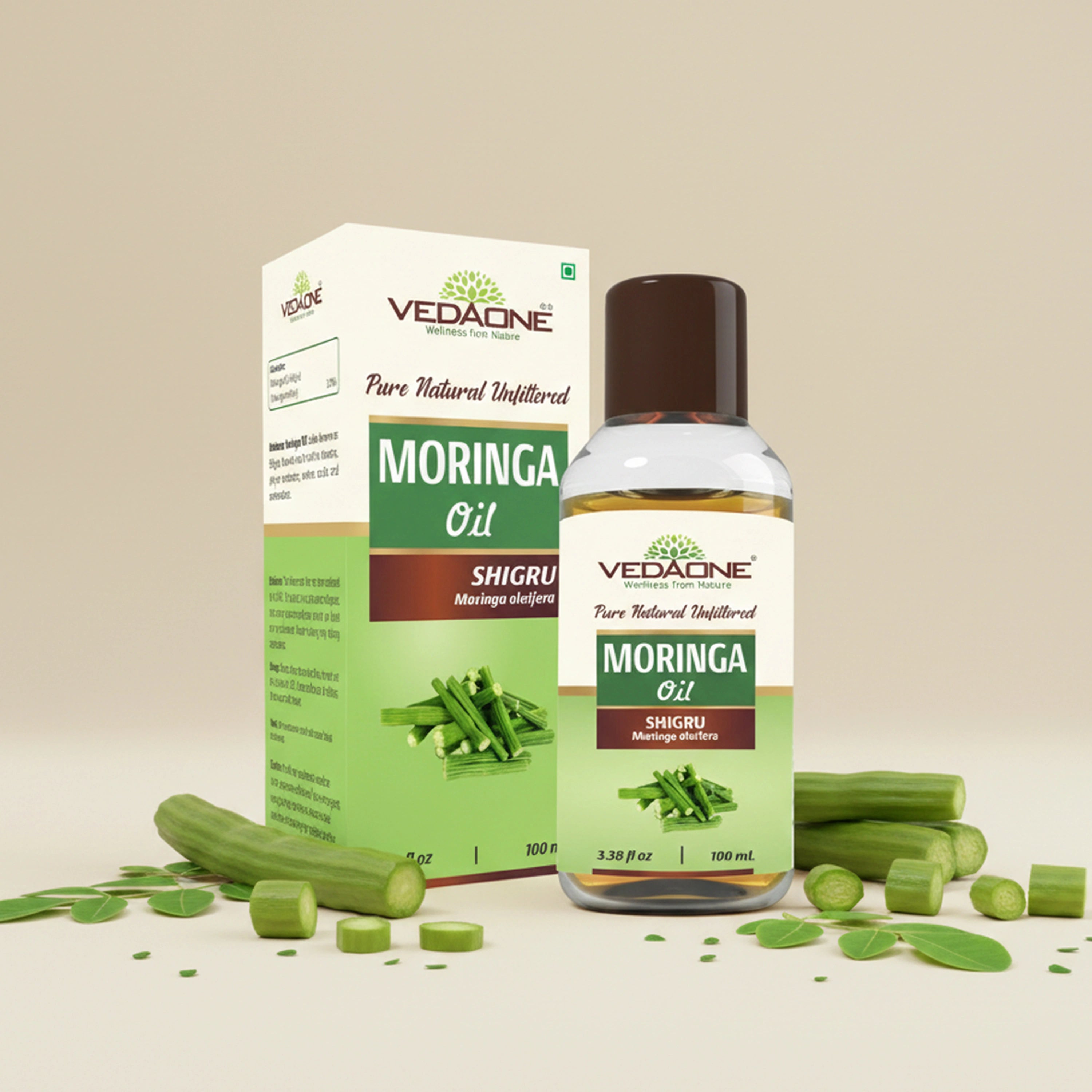 Vedaone Moringa Oil 100 ml | Cold-Pressed Moringa Oleifera Oil for Skin, Hair & Daily Wellness