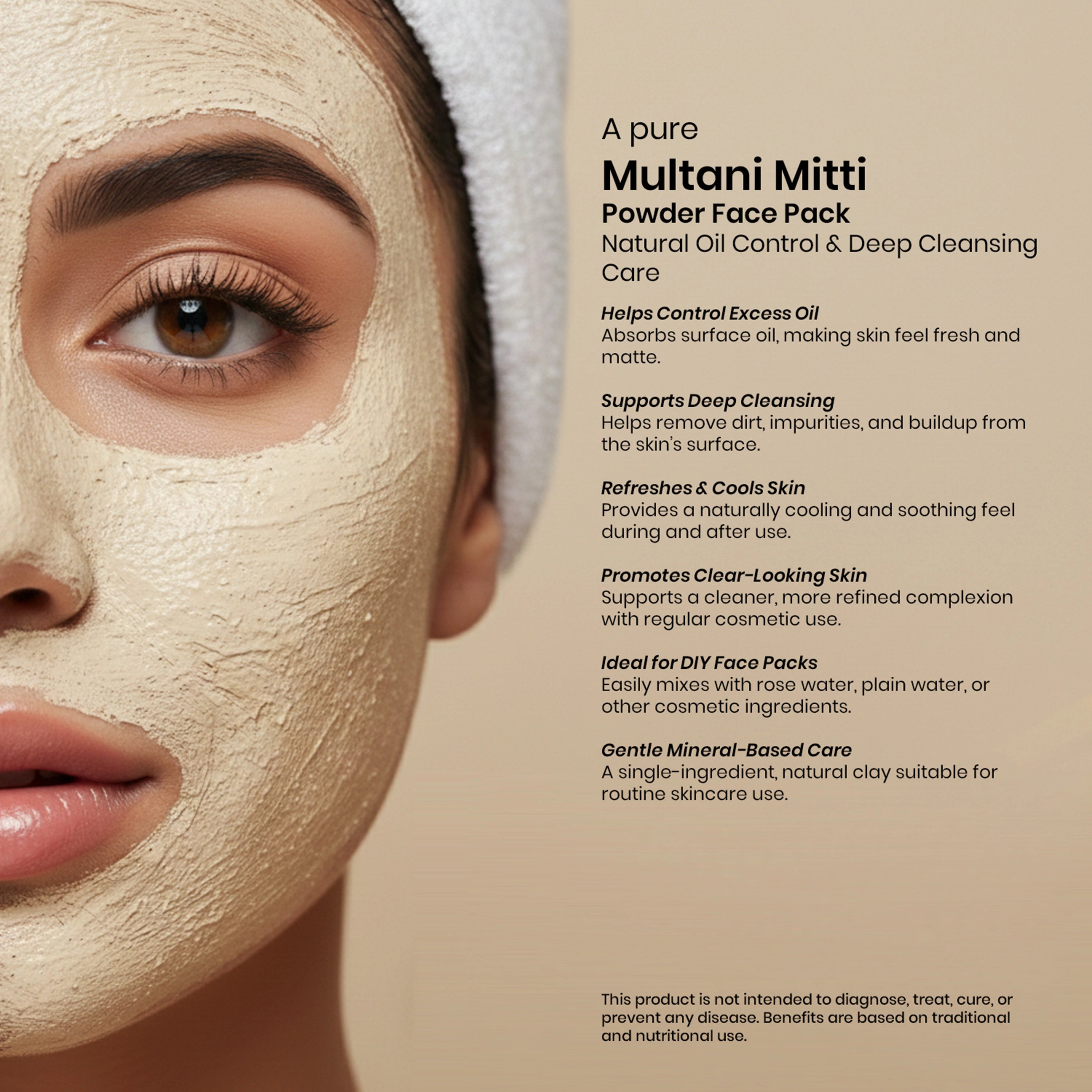 Vedaone Multani Mitti Powder Face Pack - 100 g | Natural Oil Control & Deep Cleansing Care