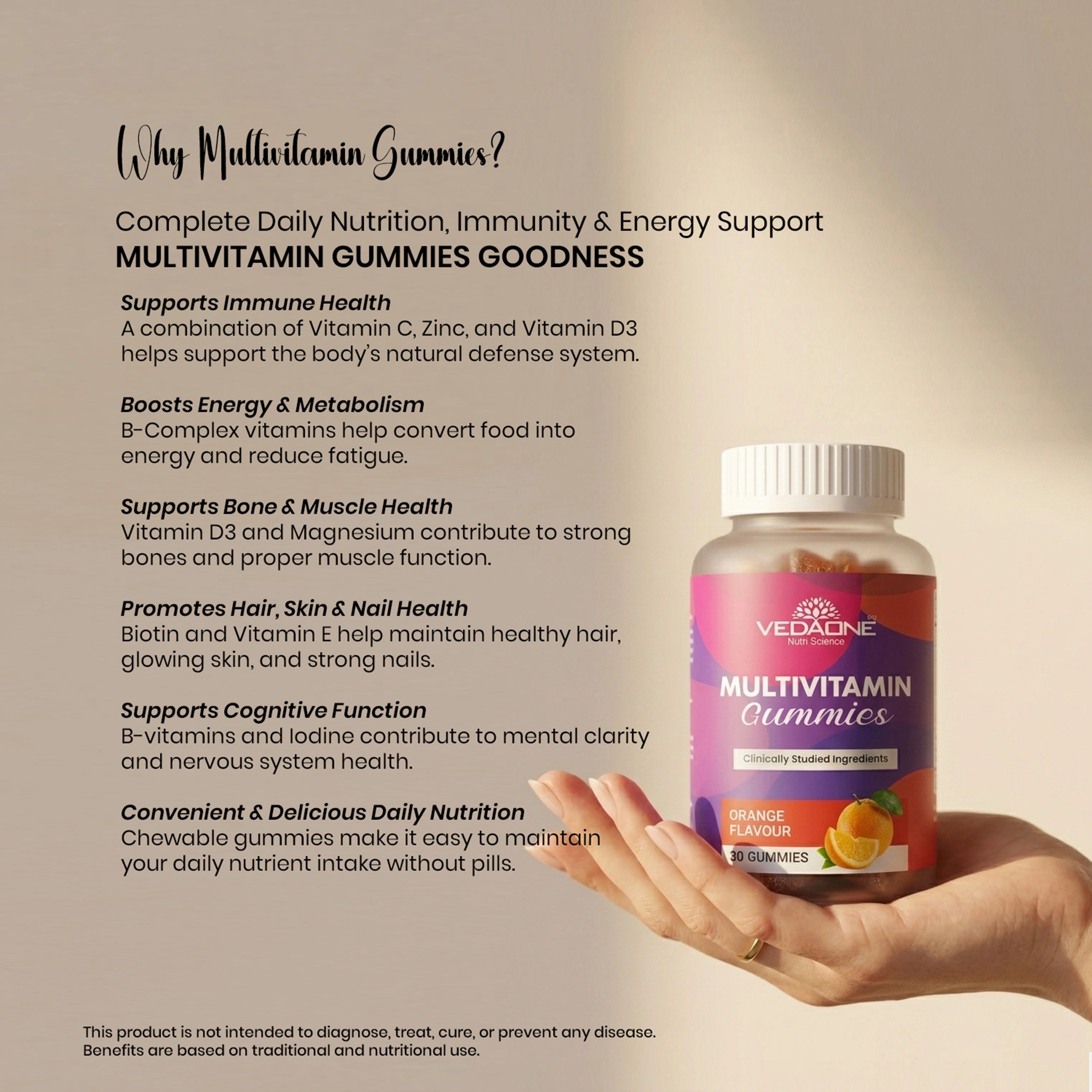 Vedaone Multivitamin Gummies – 30 Gummies | Complete Daily Nutrition, Immunity & Energy Support