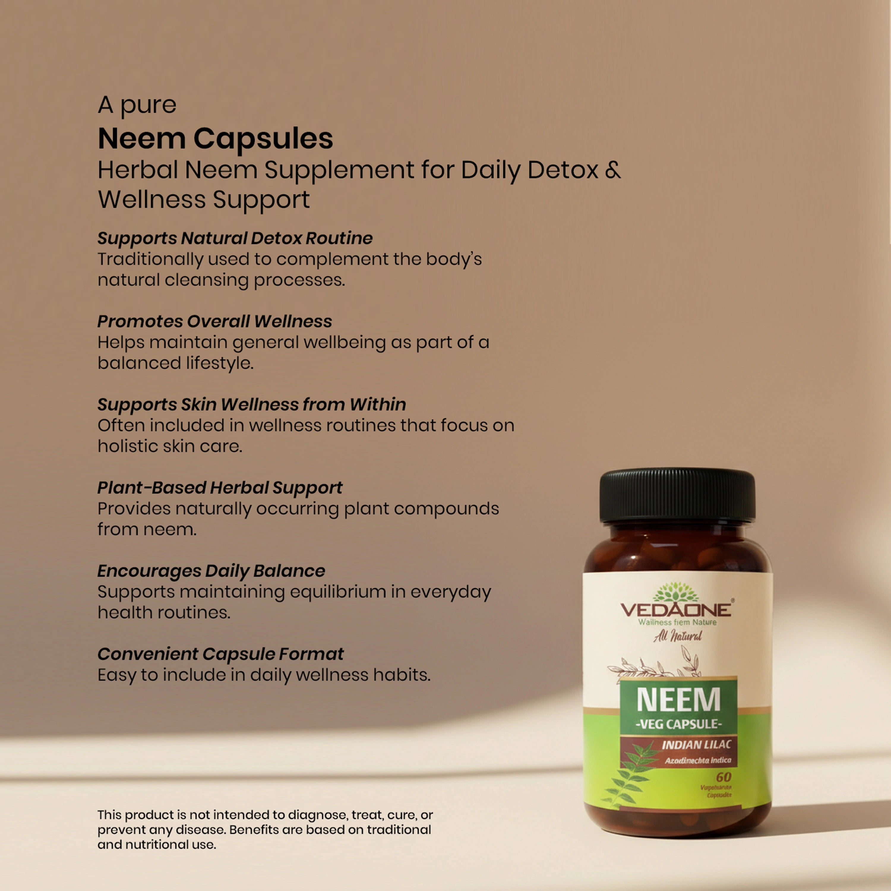 Vedaone Neem Capsules 60 Capsules – Herbal Neem Supplement for Daily Detox & Wellness Support