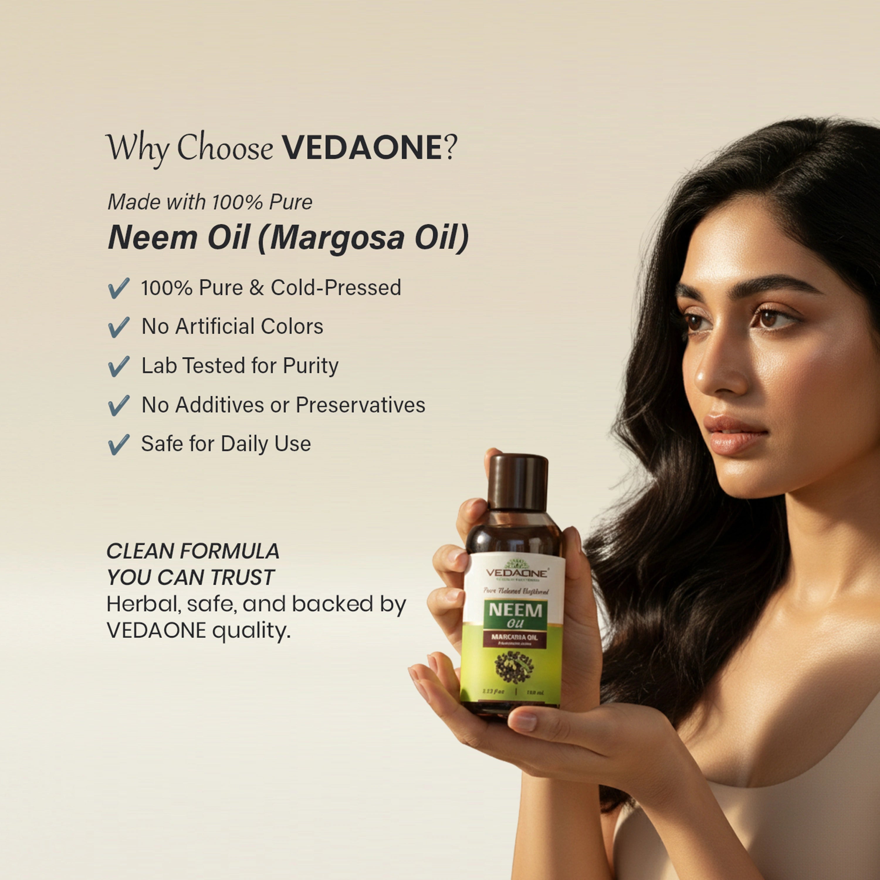 Vedaone Neem Oil (Margosa Oil) 100 ml | Pure Neem Oil for Skin, Scalp & Natural Wellness Care