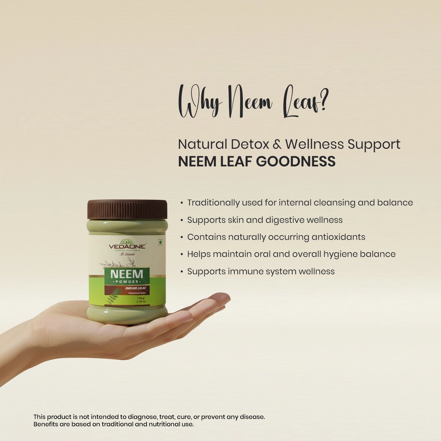 Vedaone Neem Powder 100 g | Pure Azadirachta indica Leaf | Natural Detox & Wellness Support