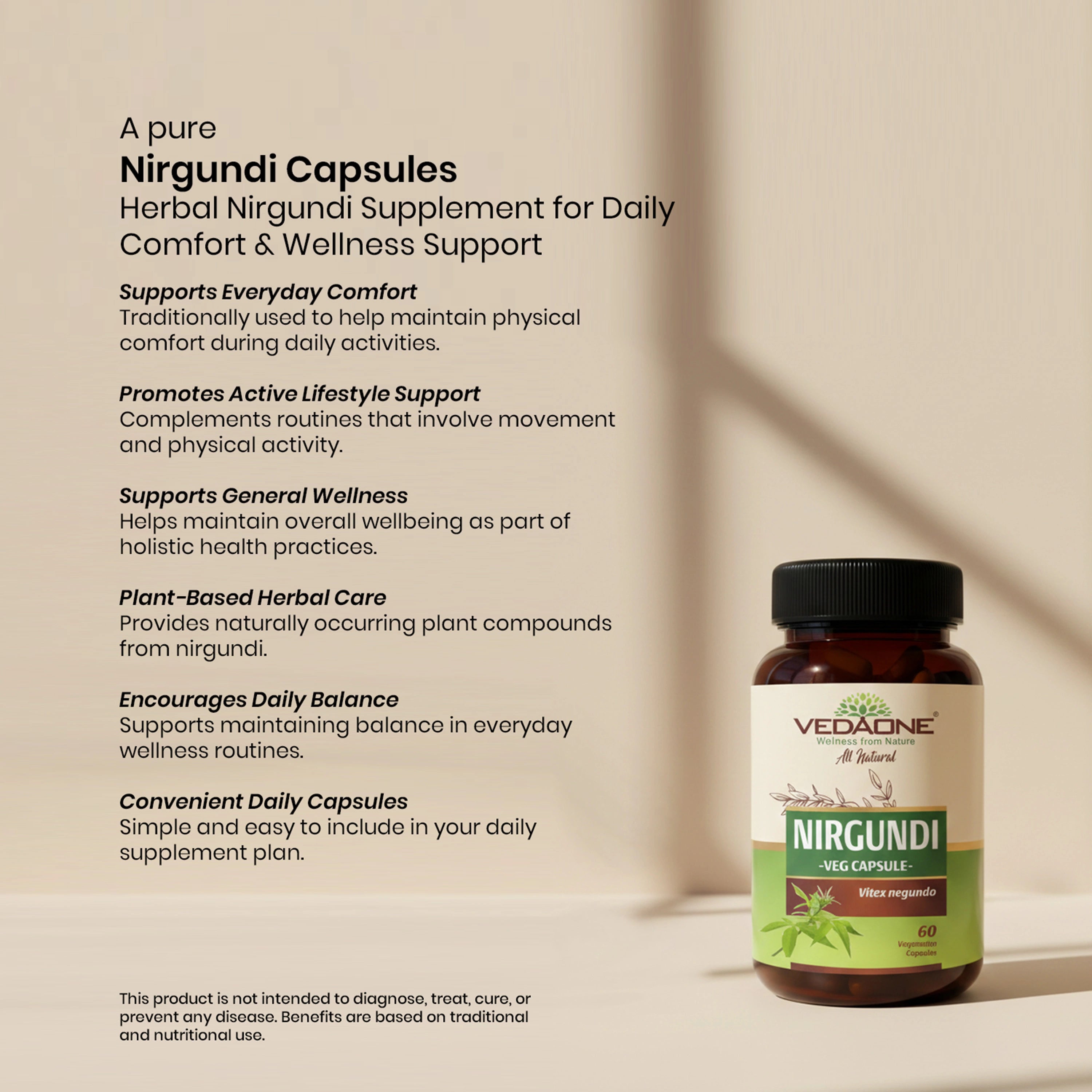 Vedaone Nirgundi Capsules 60 Capsules – Herbal Nirgundi Supplement for Daily Comfort & Wellness Support