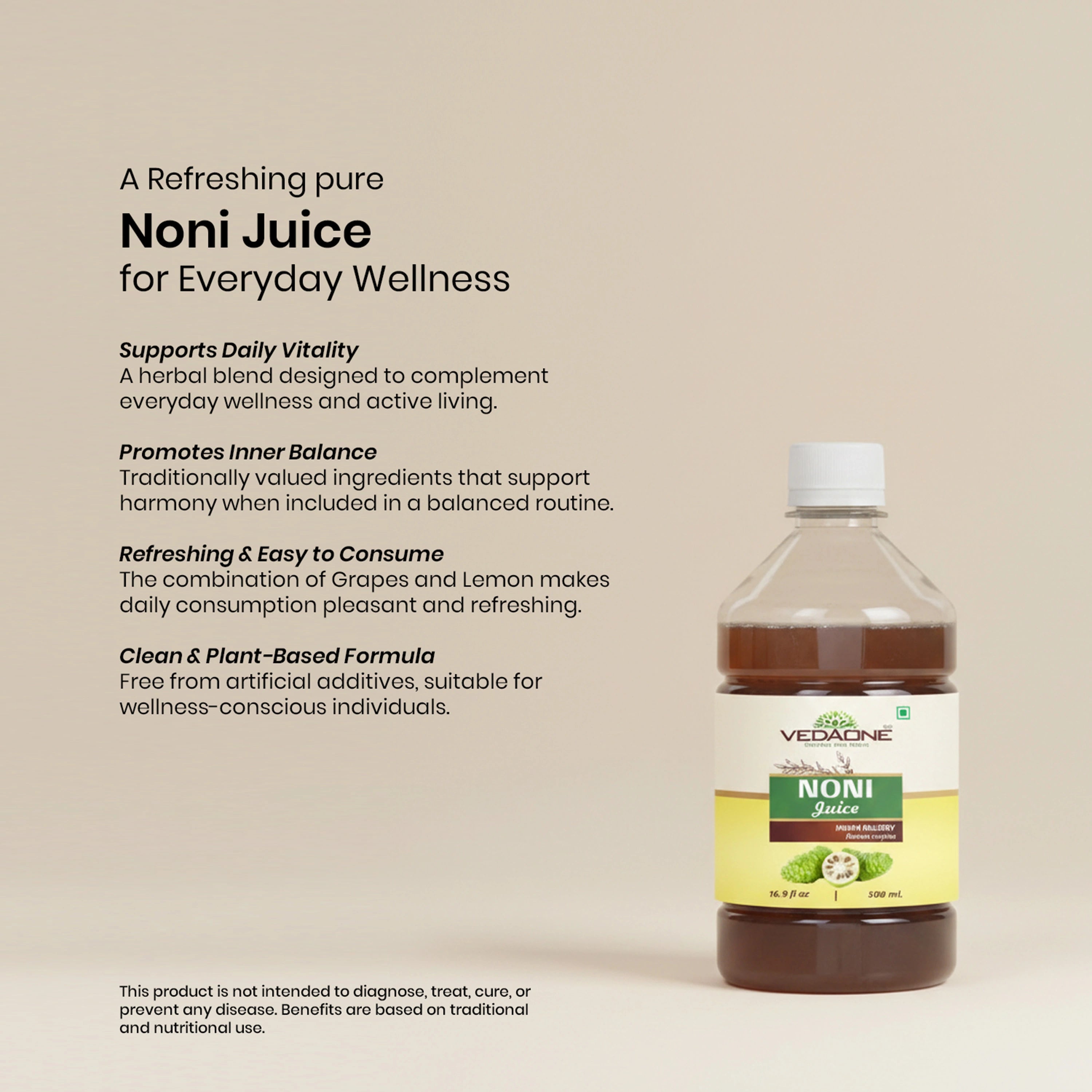 Vedaone Noni Juice 500ml | Herbal Wellness Blend with Noni, Grapes & Garcinia