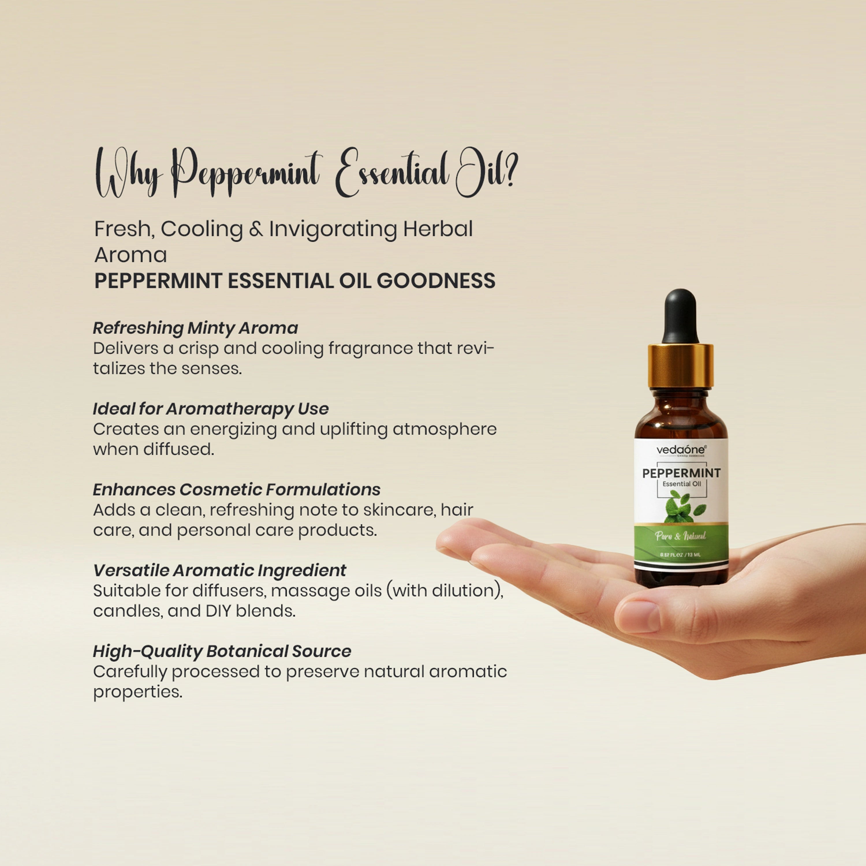 Vedaone Peppermint Essential Oil 15 ml | Refreshing Aromatic Oil for Aromatherapy & Cosmetic Use