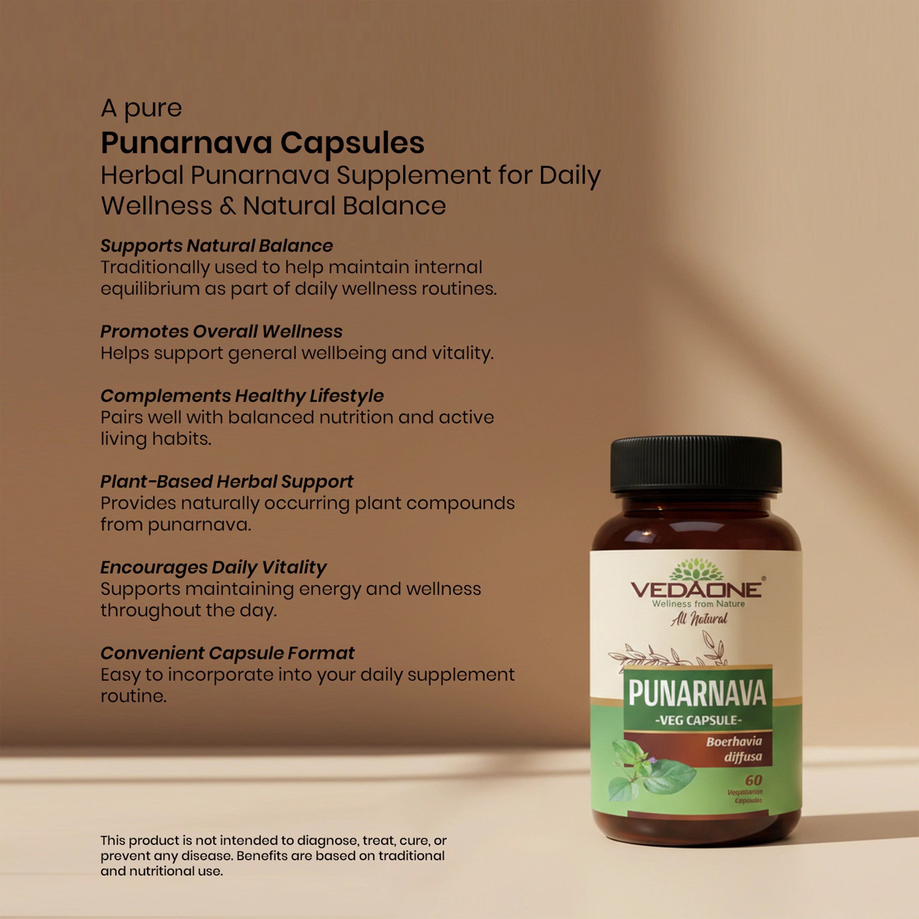 Vedaone Punarnava Capsules 60 Capsules – Herbal Punarnava Supplement for Daily Wellness & Natural Balance