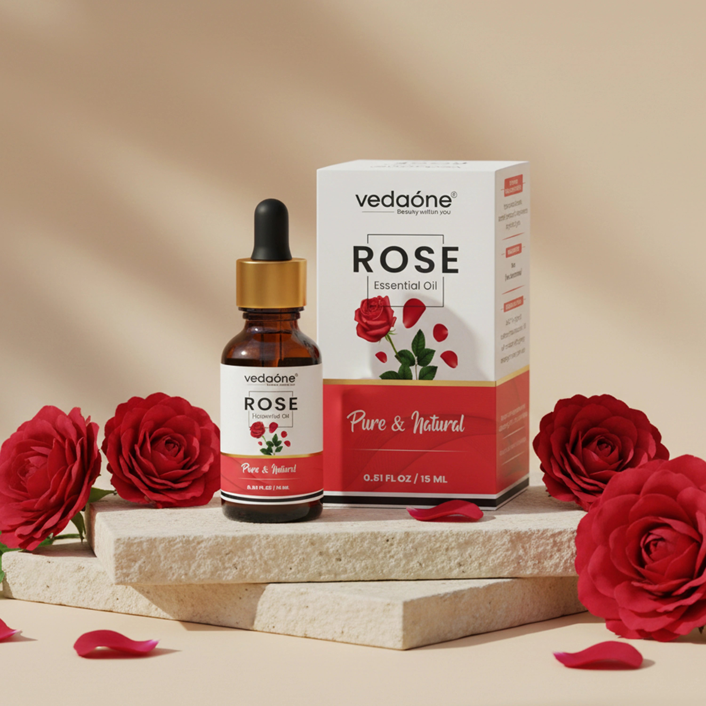 Vedaone Rose Essential Oil 15 ml | Pure Aromatic Oil for Skincare & Aromatherapy
