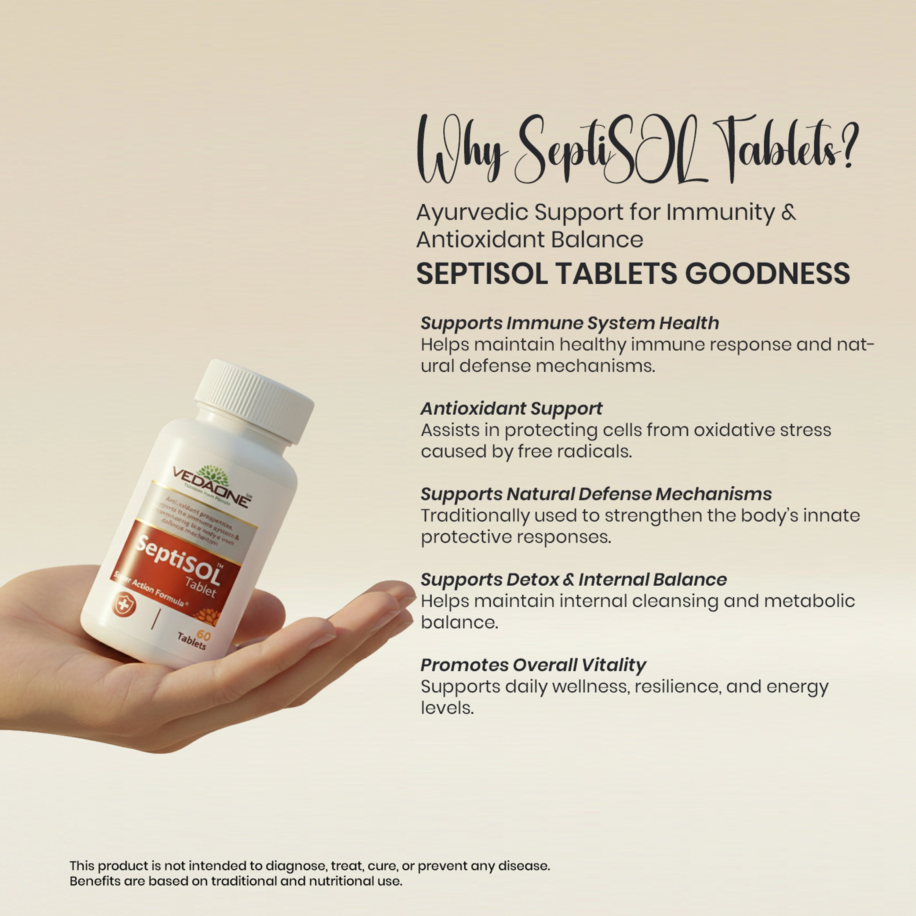 Vedaone SeptiSOL Tablets 60 Tablets | Ayurvedic Antioxidant & Immune Support Formula