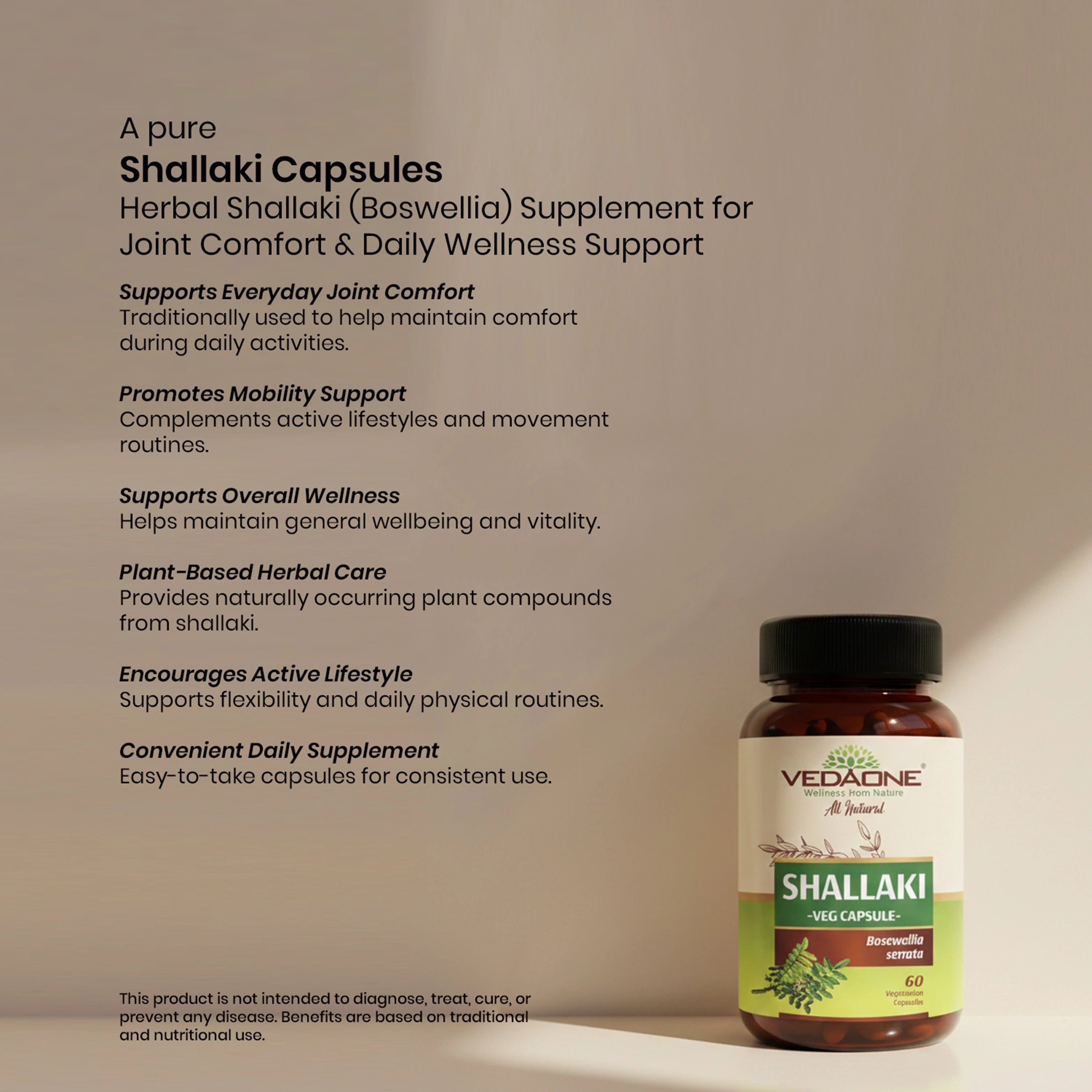 Vedaone Shallaki Capsules 60 Capsules – Herbal Shallaki (Boswellia) Supplement for Joint Comfort & Daily Wellness Support