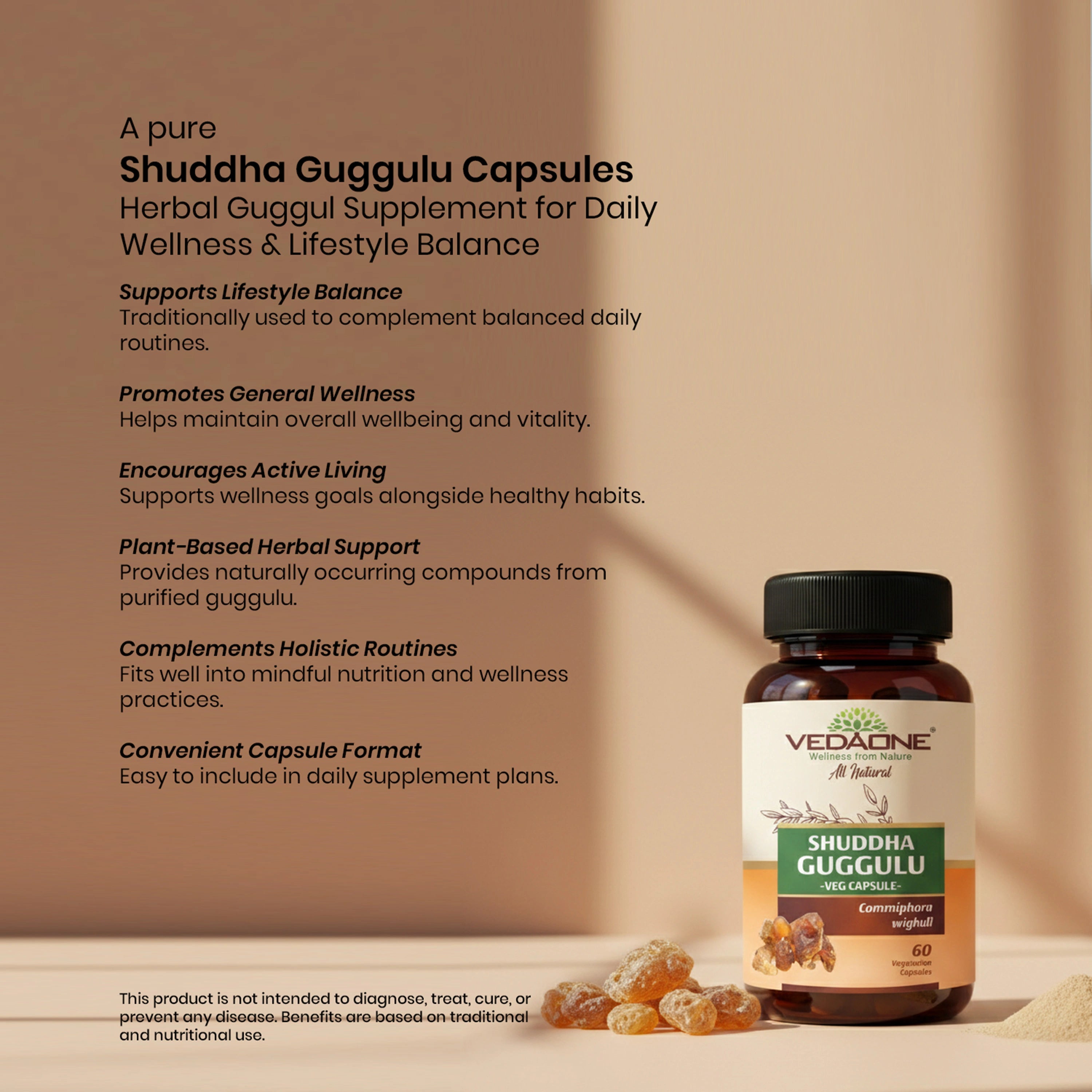 Vedaone Shuddha Guggulu Capsules 60 Capsules – Herbal Guggul Supplement for Daily Wellness & Lifestyle Balance