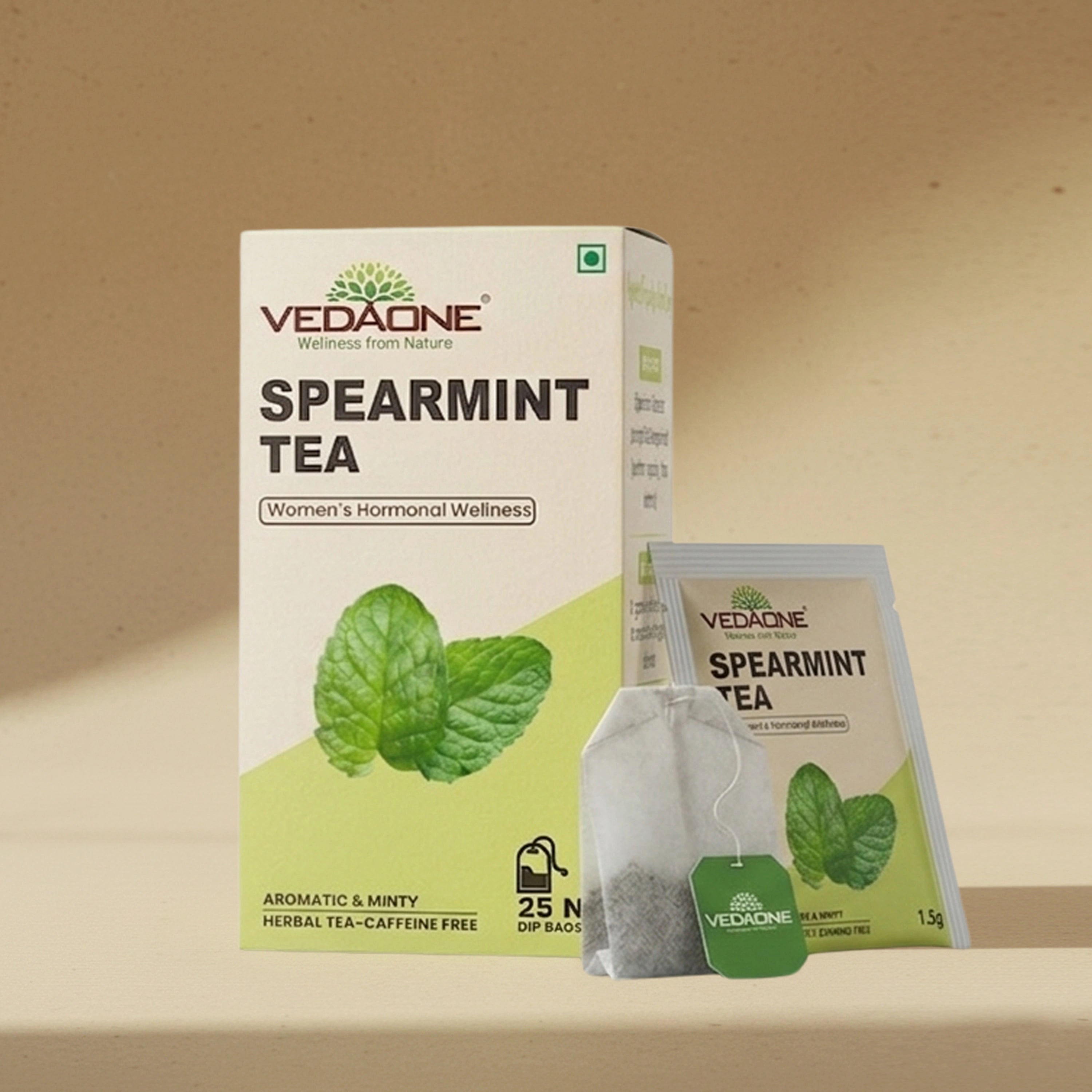 Vedaone Spearmint Tea — 25 Dip Bags | Refreshing Herbal Infusion Inspired by Women’s Wellness