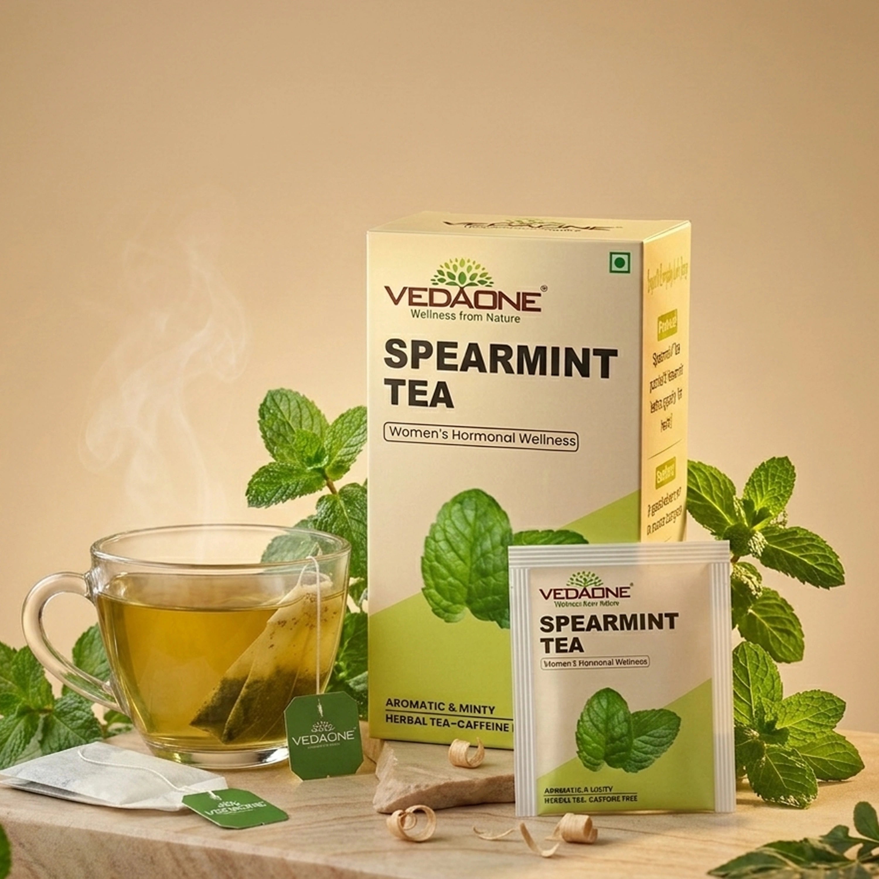 Vedaone Spearmint Tea — 25 Dip Bags | Refreshing Herbal Infusion Inspired by Women’s Wellness