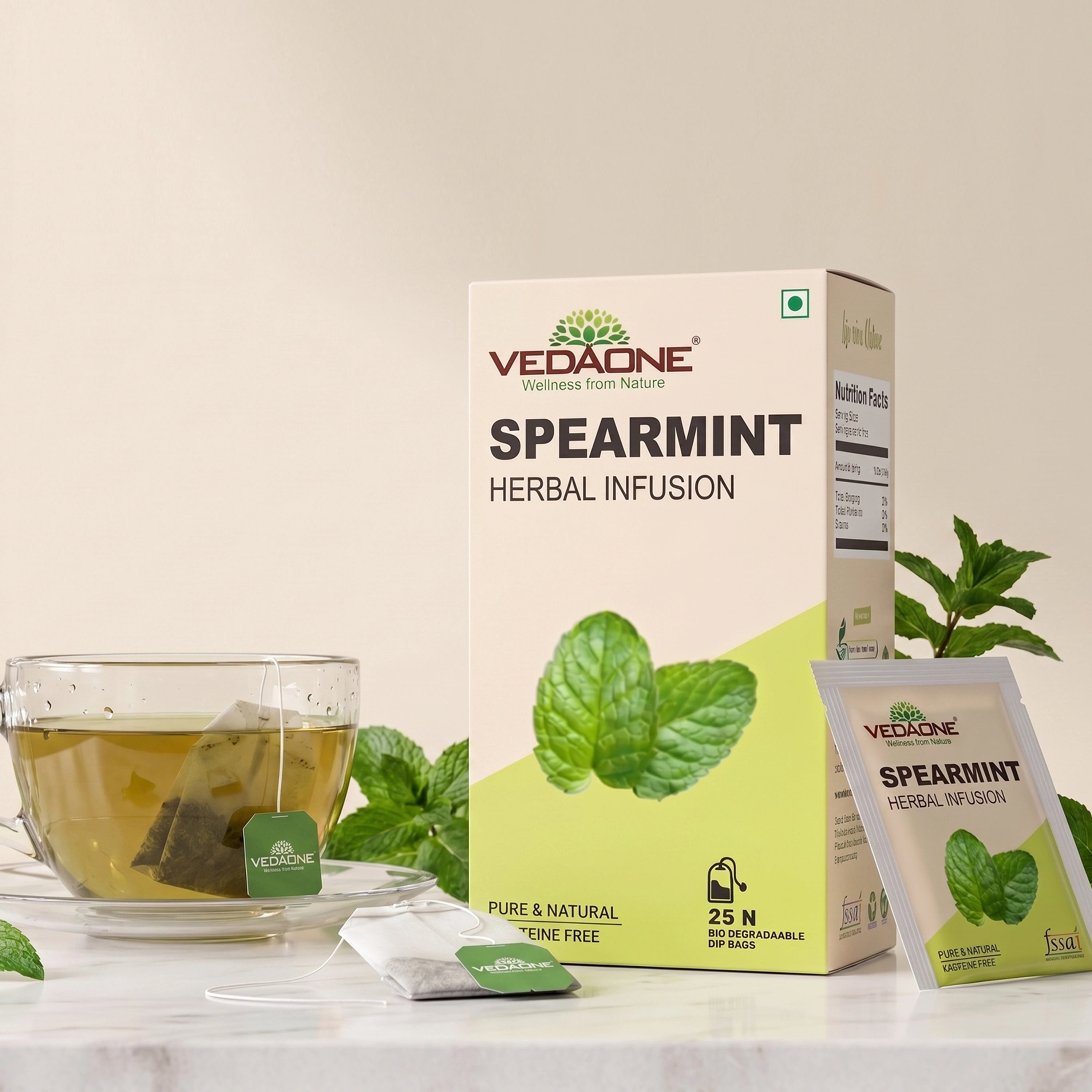 Vedaone Spearmint Tea — 25 Dip Bags | Refreshing Herbal Infusion Inspired by Women’s Wellness