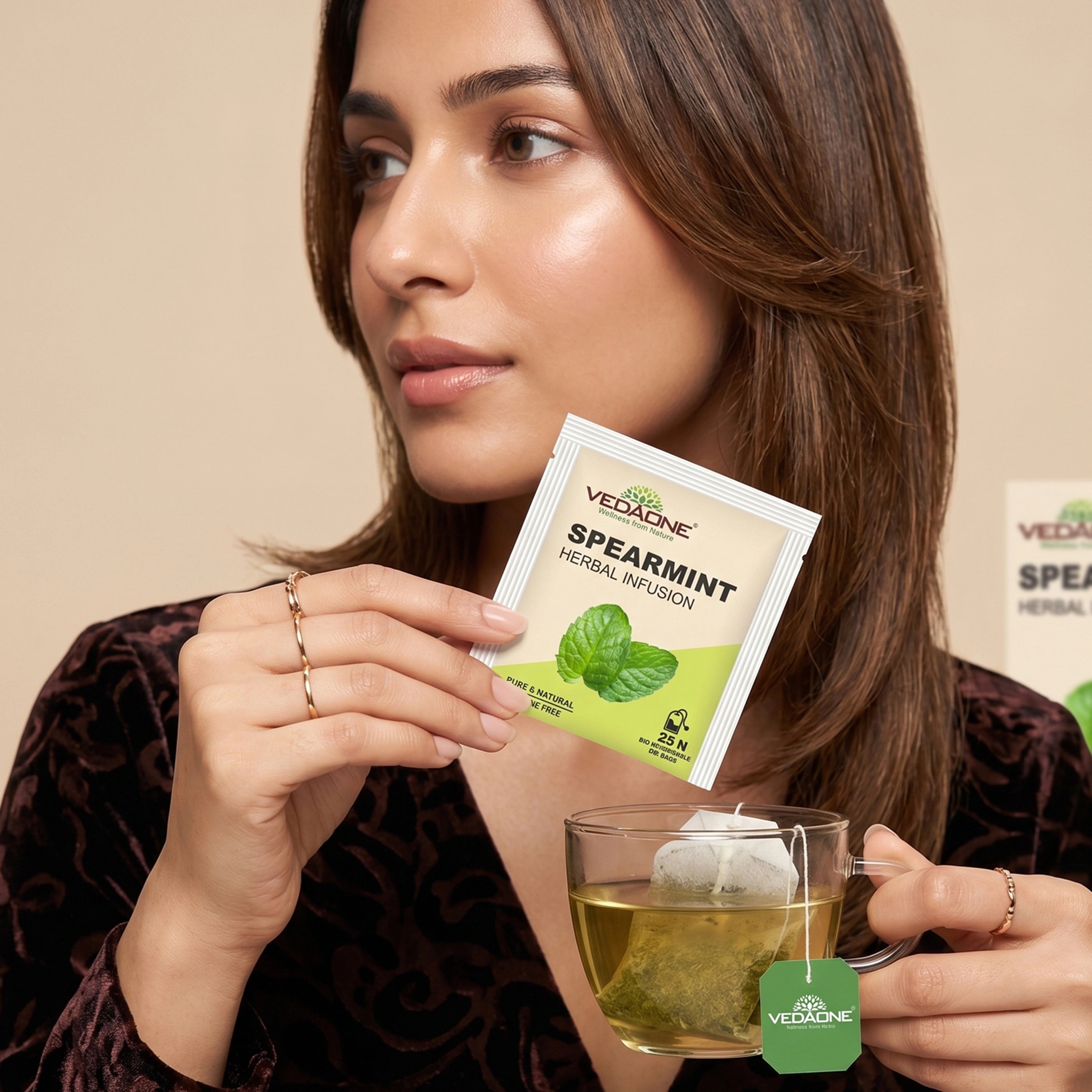 Vedaone Spearmint Tea — 25 Dip Bags | Refreshing Herbal Infusion Inspired by Women’s Wellness