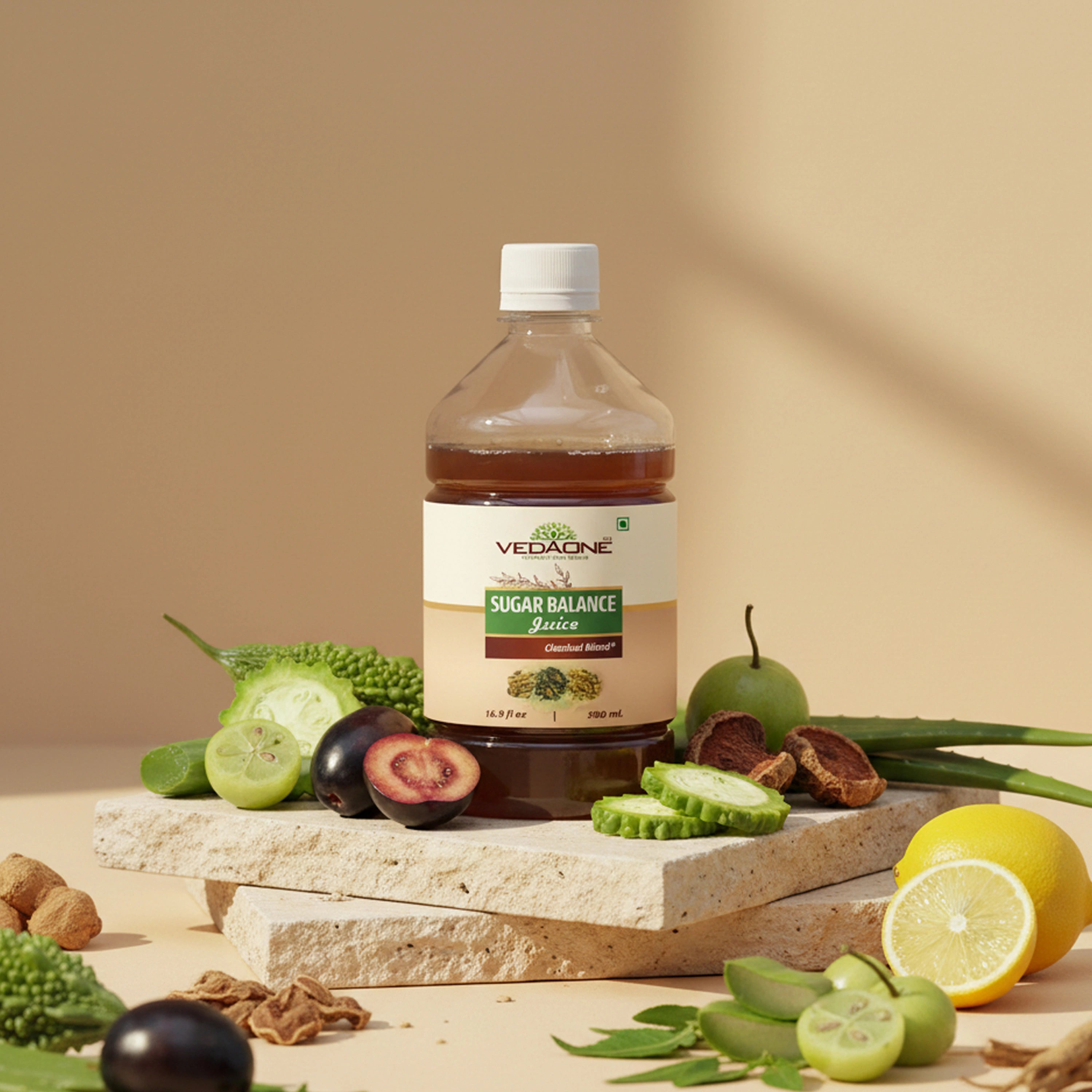 Vedaone Sugar Balance Juice 500ml – Herbal Wellness Blend with Karela, Jamun, Triphala, Aloe Vera & Gudmar