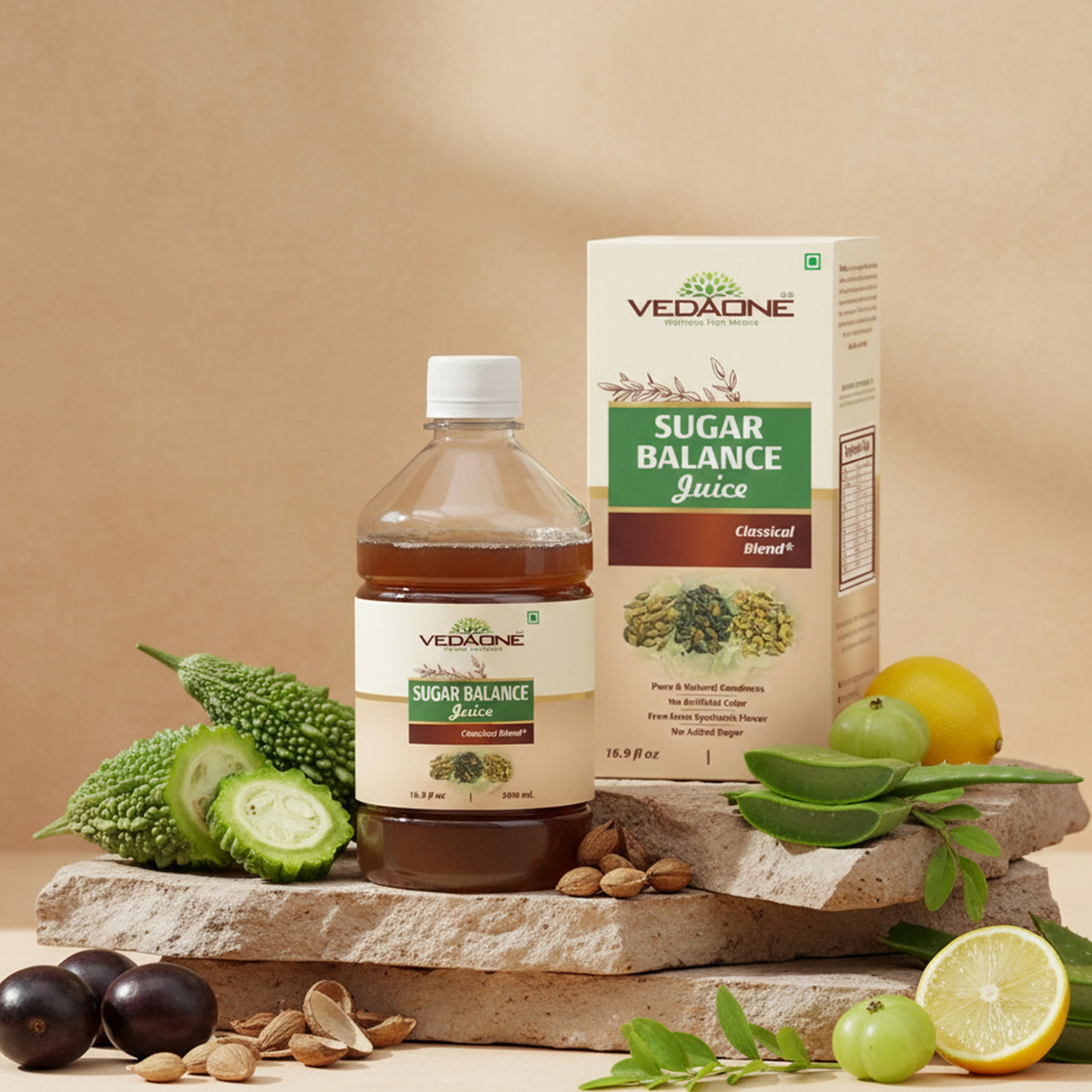 Vedaone Sugar Balance Juice 500ml – Herbal Wellness Blend with Karela, Jamun, Triphala, Aloe Vera & Gudmar