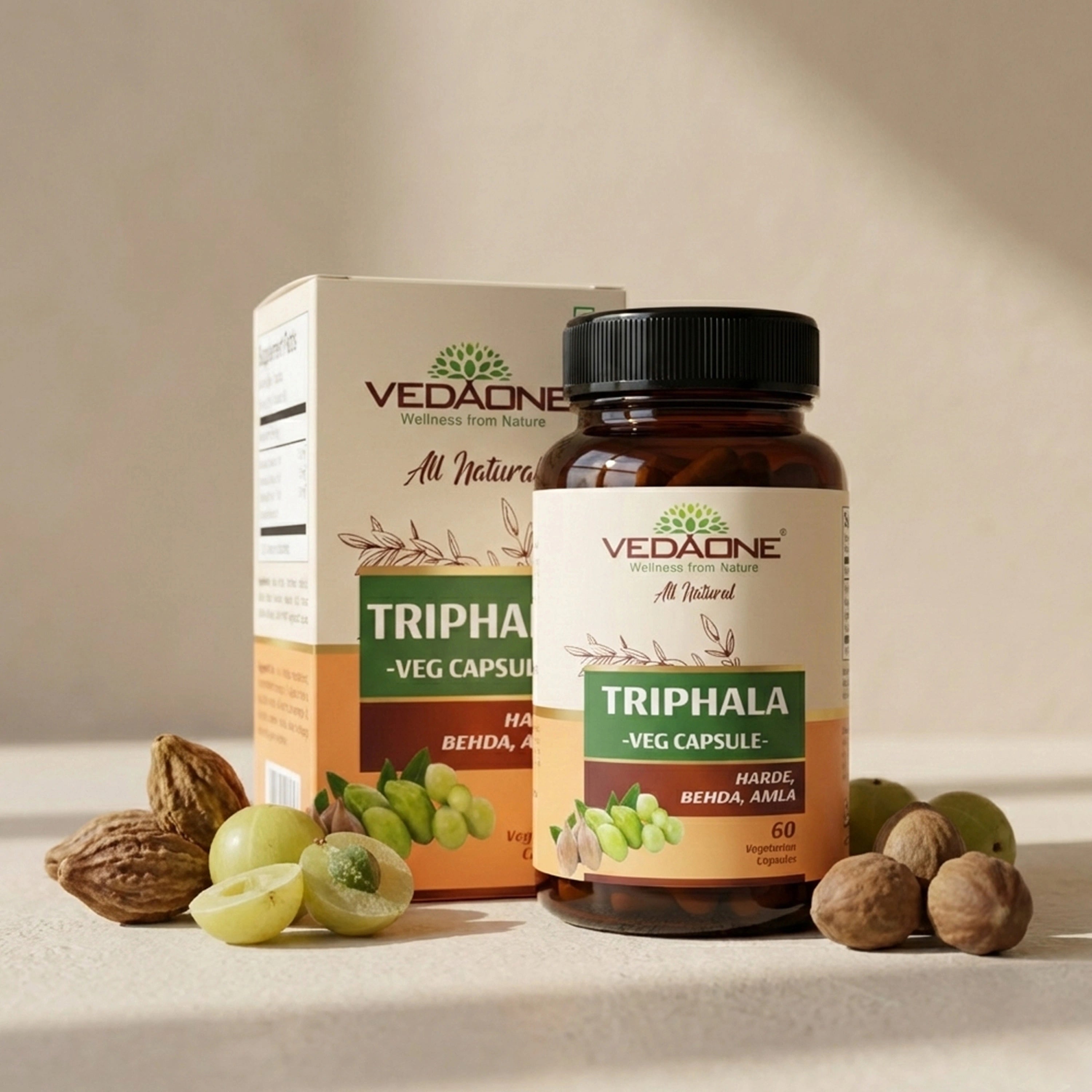 Vedaone Triphala Capsules 60 Capsules – Herbal Triphala Supplement with Haritaki, Amla & Baheda for Daily Wellness