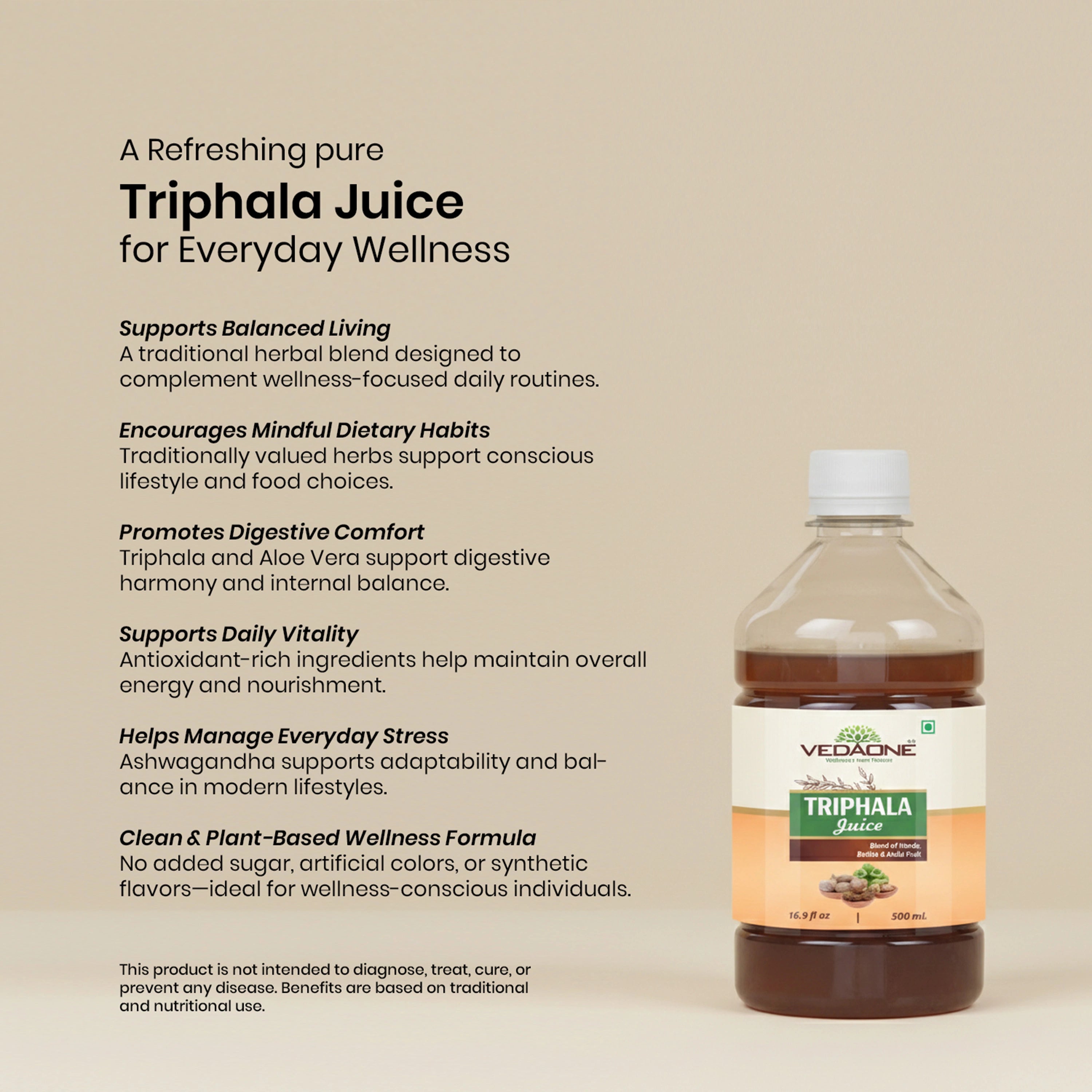 Vedaone Triphala Juice 500ml | Traditional Herbal Wellness Blend with Haritaki, Bibhitaki & Amla