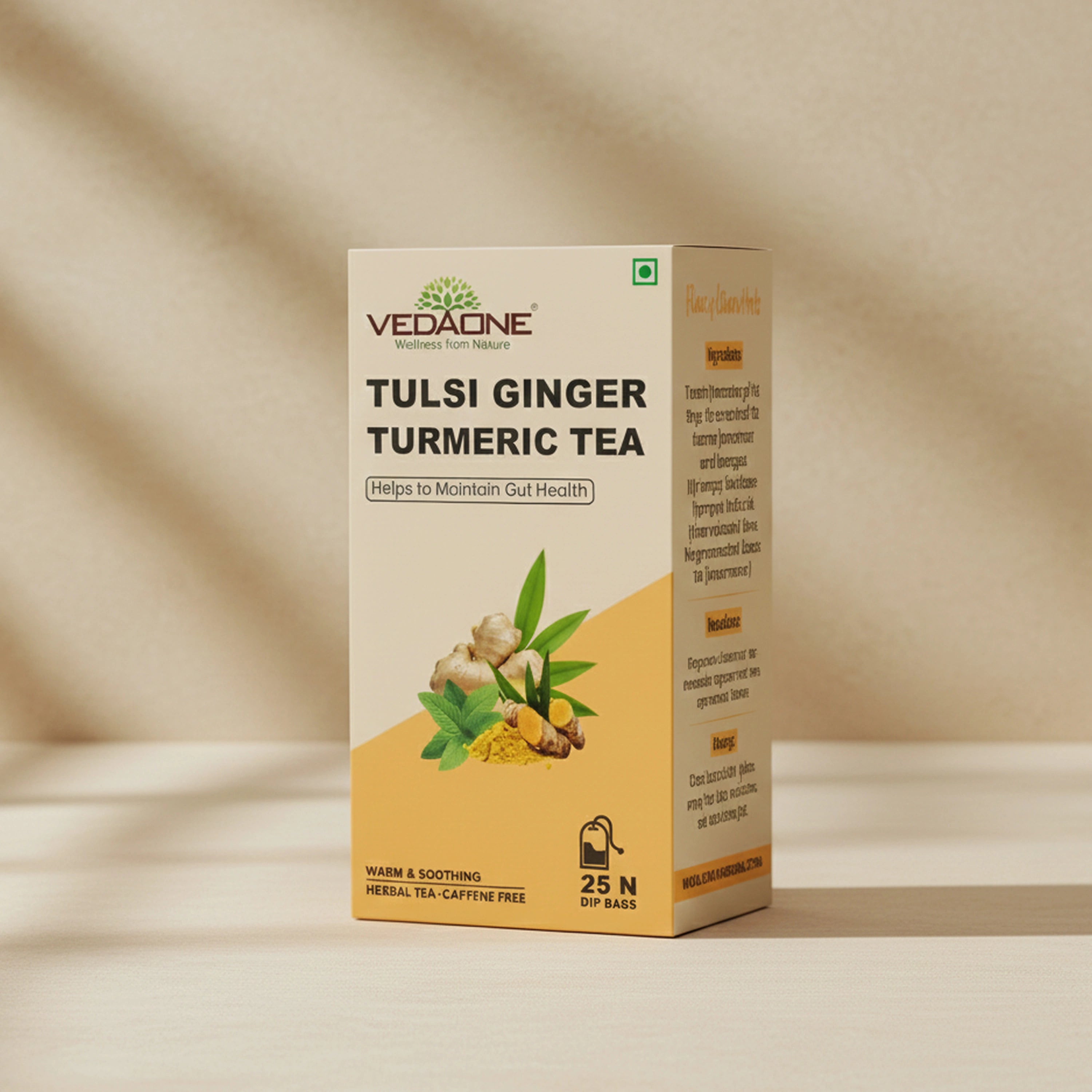 Vedaone Tulsi Ginger Turmeric Tea — 25 Dip Bags | Traditional Herbal Blend Inspired by Digestive Wellness