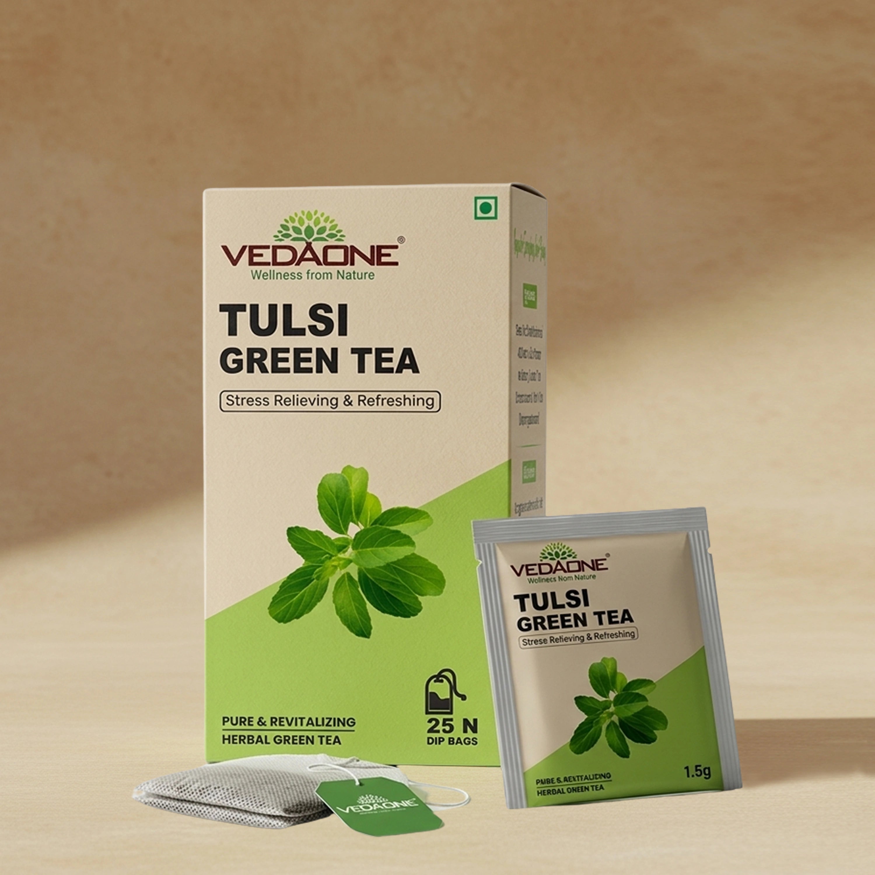 Vedaone Tulsi Green Tea – 25 Dip Bags (Tulsi Infused Green Tea)