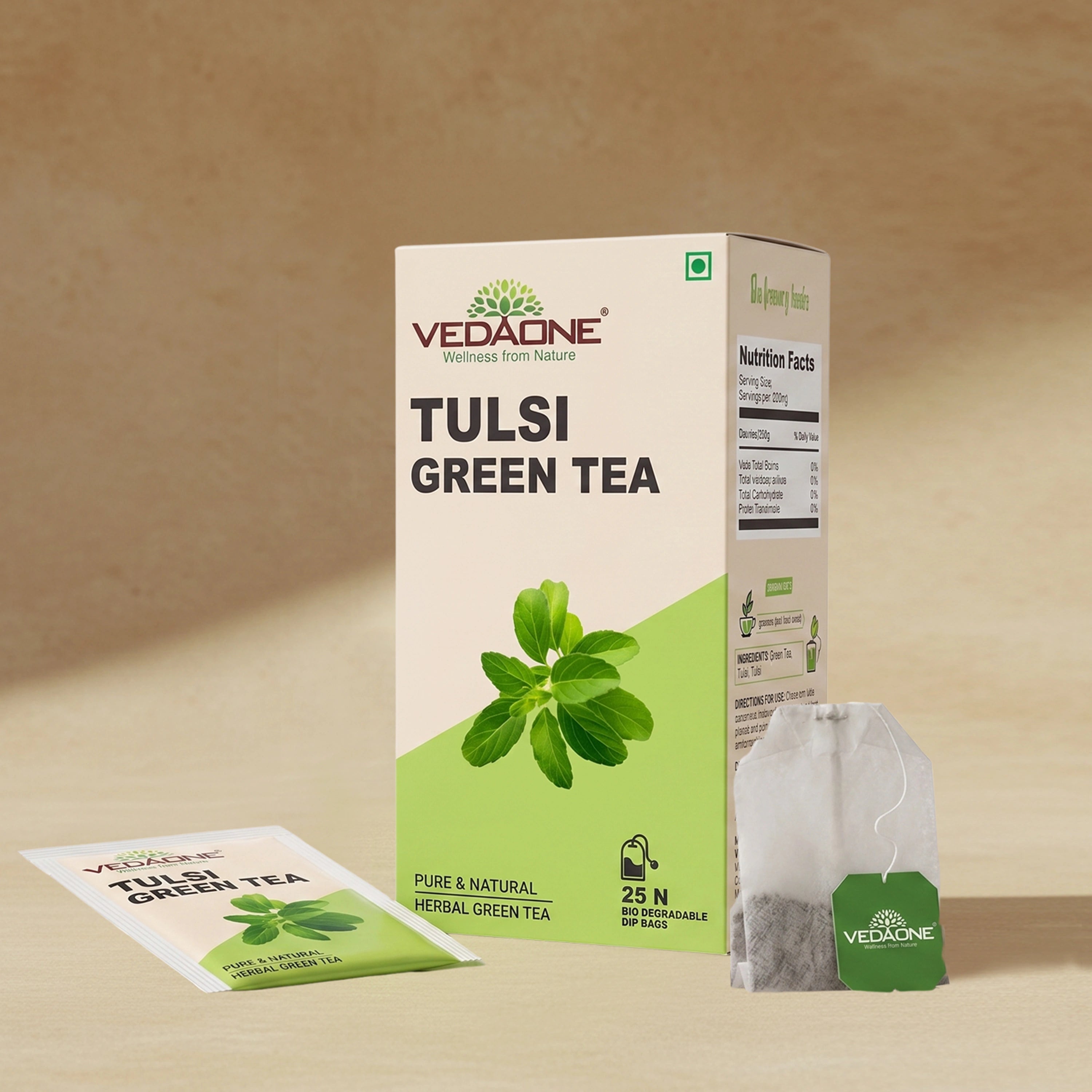 Vedaone Tulsi Green Tea – 25 Dip Bags (Tulsi Infused Green Tea)