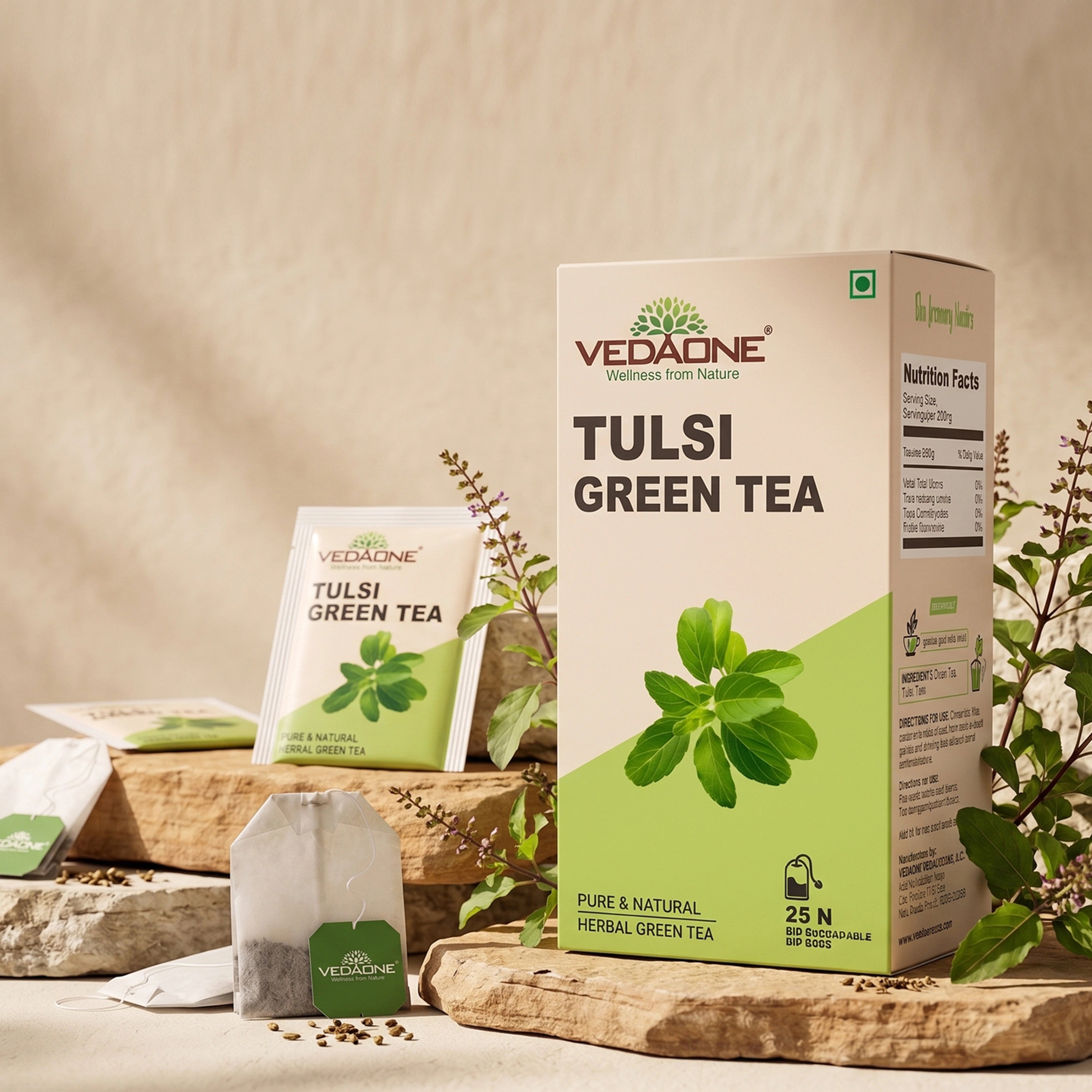 Vedaone Tulsi Green Tea – 25 Dip Bags (Tulsi Infused Green Tea)