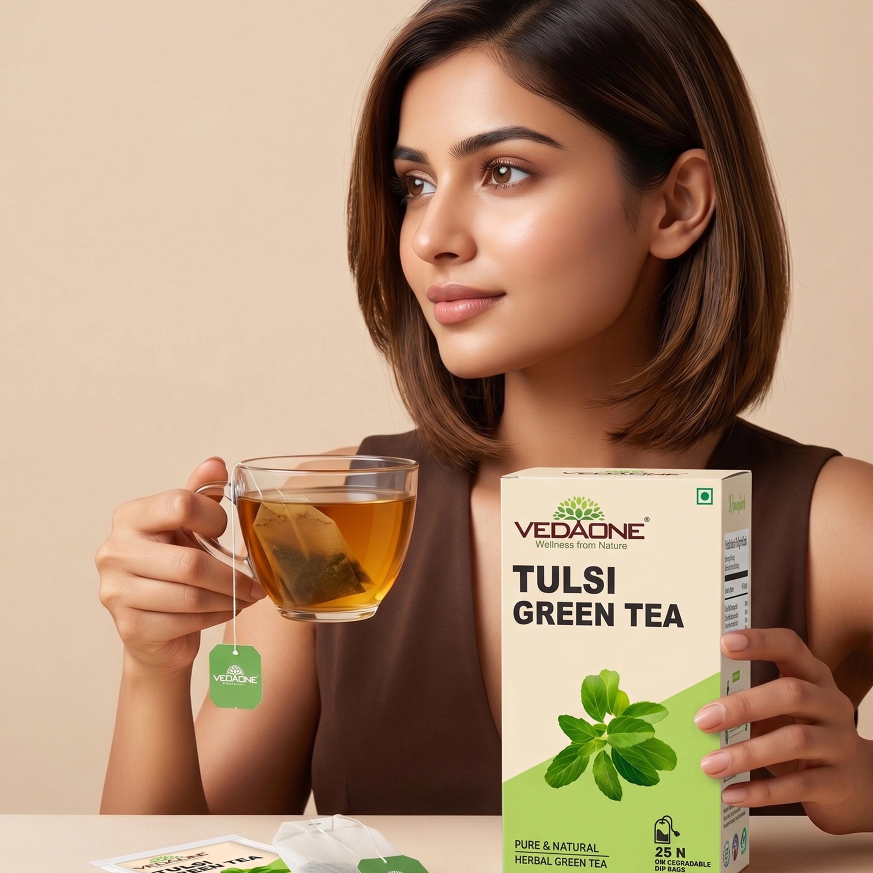 Vedaone Tulsi Green Tea – 25 Dip Bags (Tulsi Infused Green Tea)