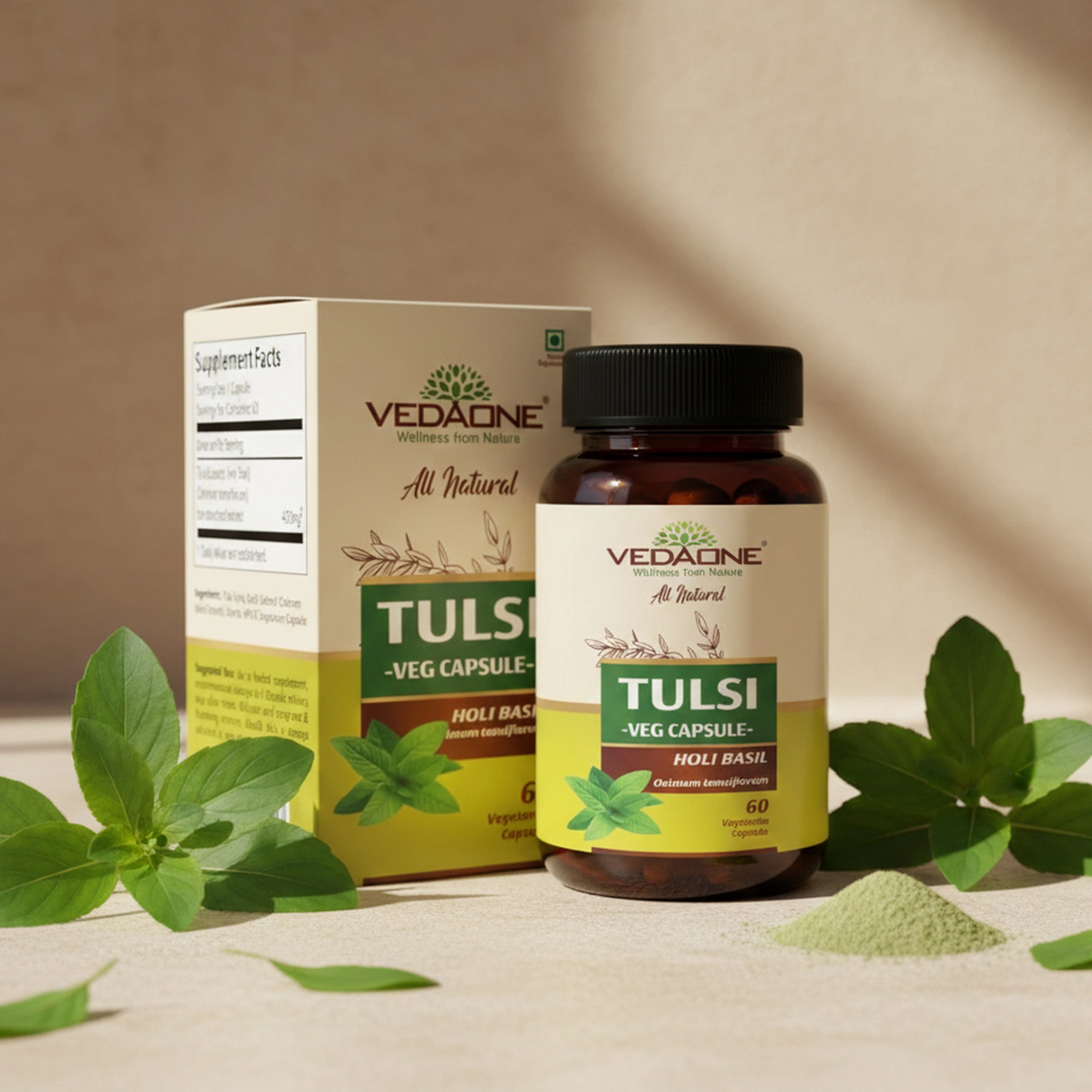 Vedaone Tulsi Capsules 60 Capsules – Herbal Tulsi Supplement for Daily Wellness & Immune Support