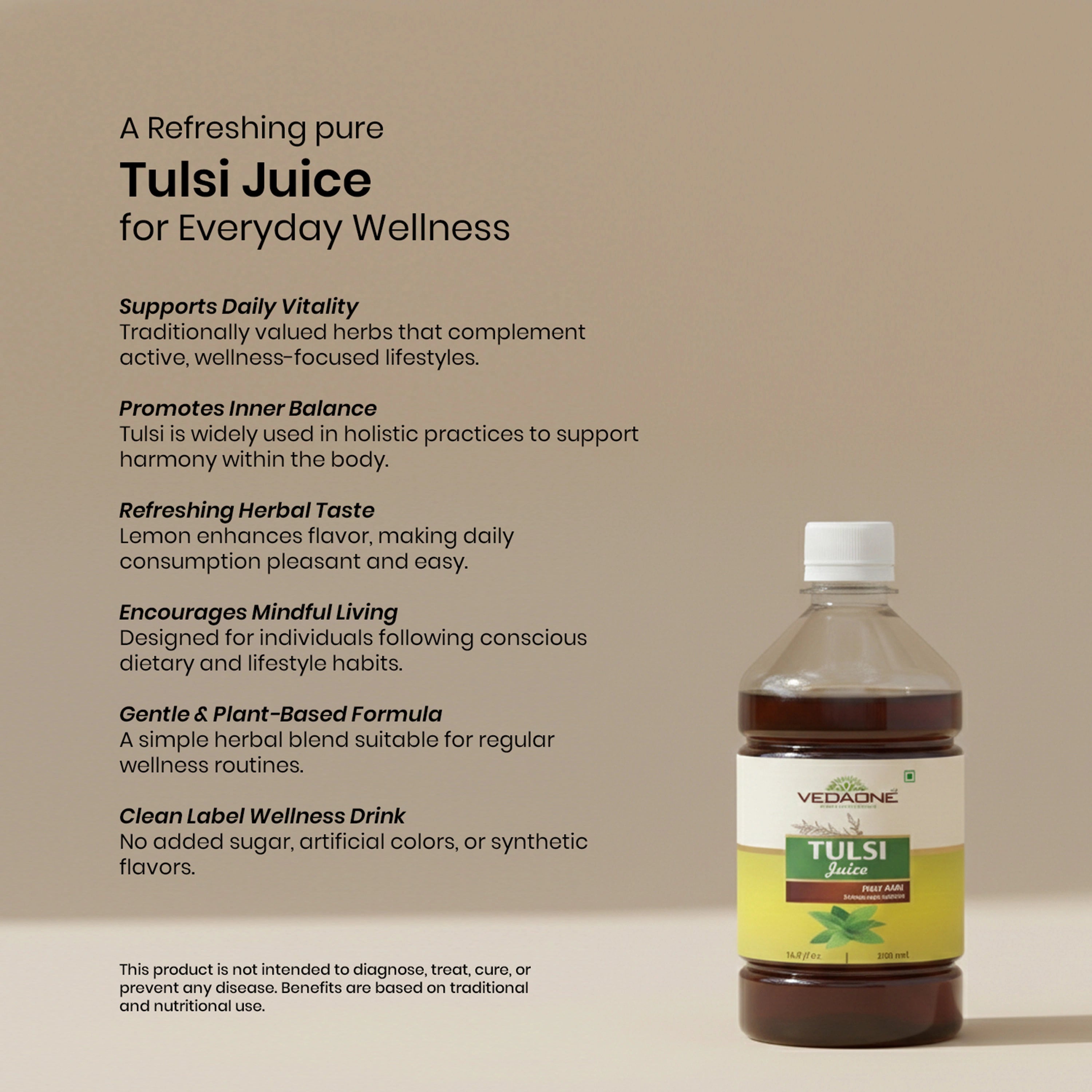 Vedaone Tulsi Juice 500ml | Pure Herbal Wellness Drink with Tulsi