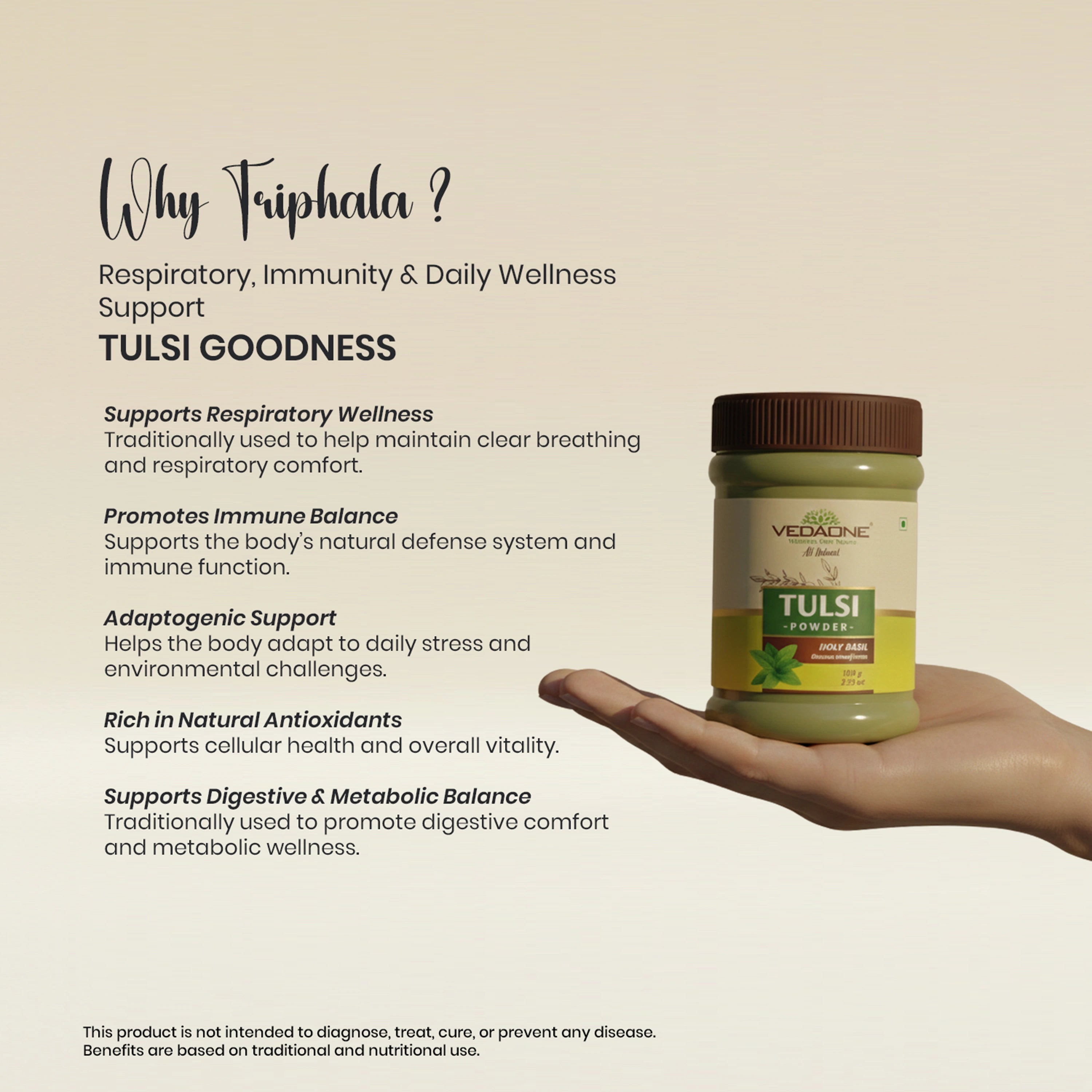 Vedaone Tulsi Powder 100 g | Holy Basil for Respiratory, Immunity & Daily Wellness Support