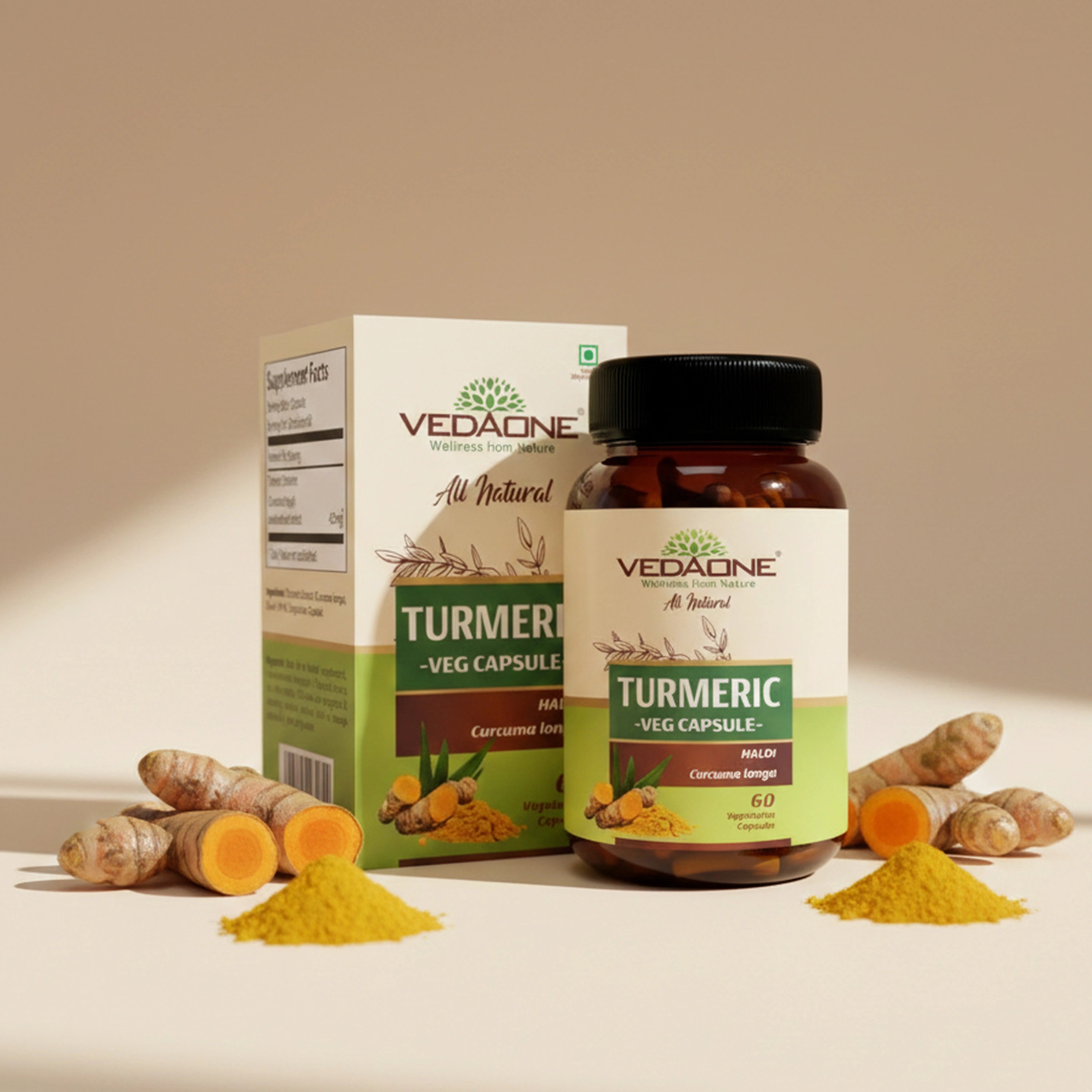 Vedaone Turmeric Capsules 60 Capsules – Herbal Turmeric Supplement for Daily Wellness & Antioxidant Support