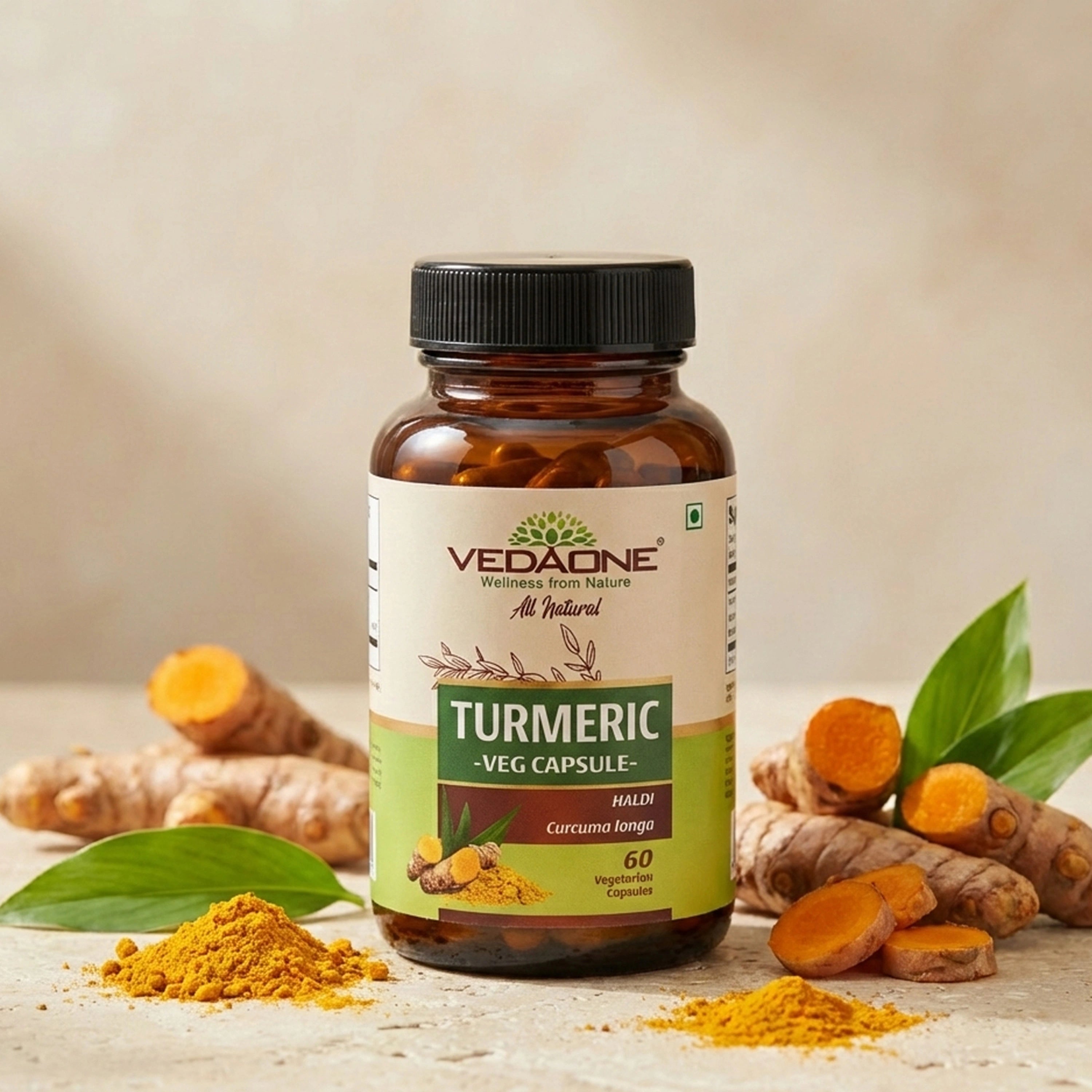 Vedaone Turmeric Capsules 60 Capsules – Herbal Turmeric Supplement for Daily Wellness & Antioxidant Support