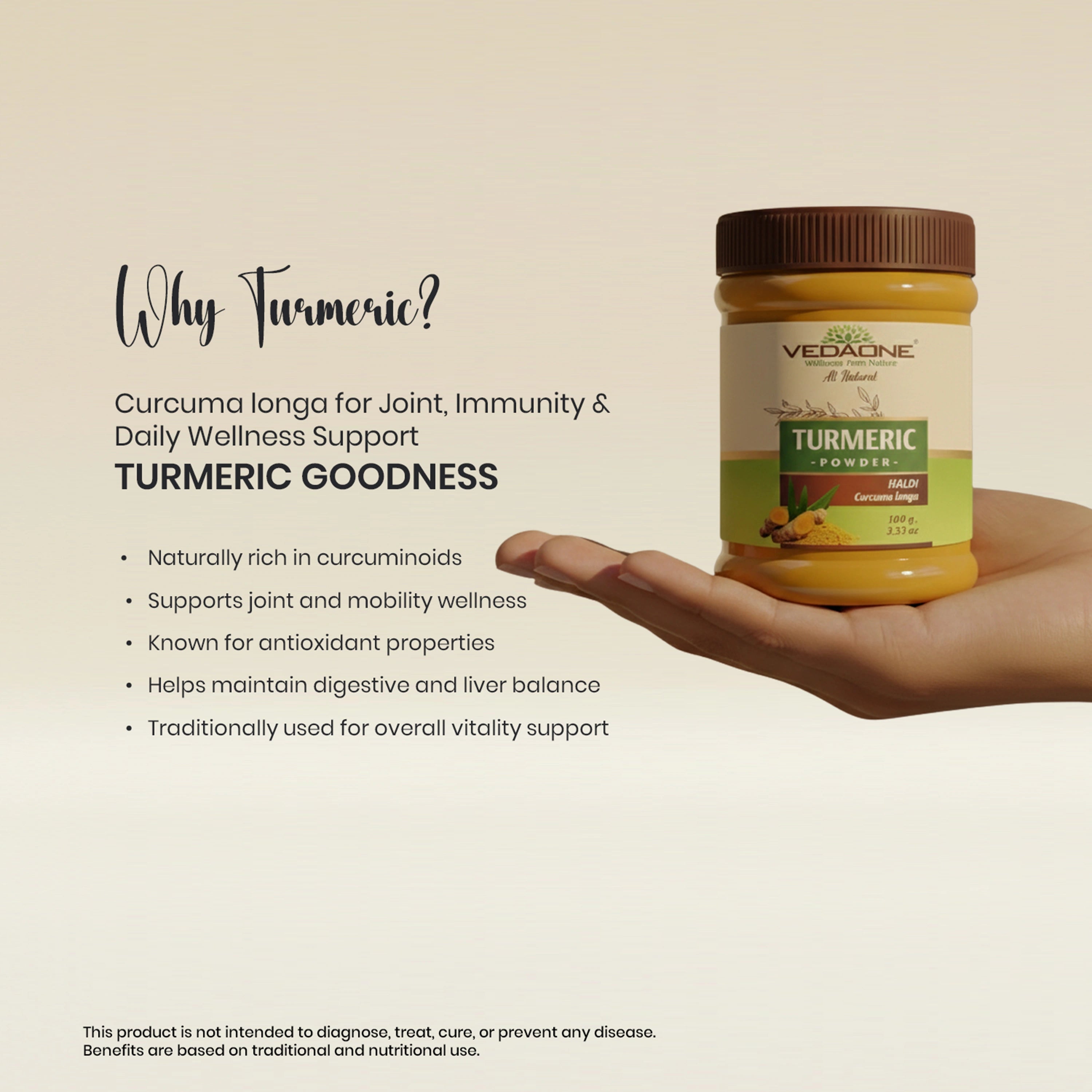 Vedaone Turmeric Powder 100 g | Curcuma longa for Joint, Immunity & Daily Wellness Support