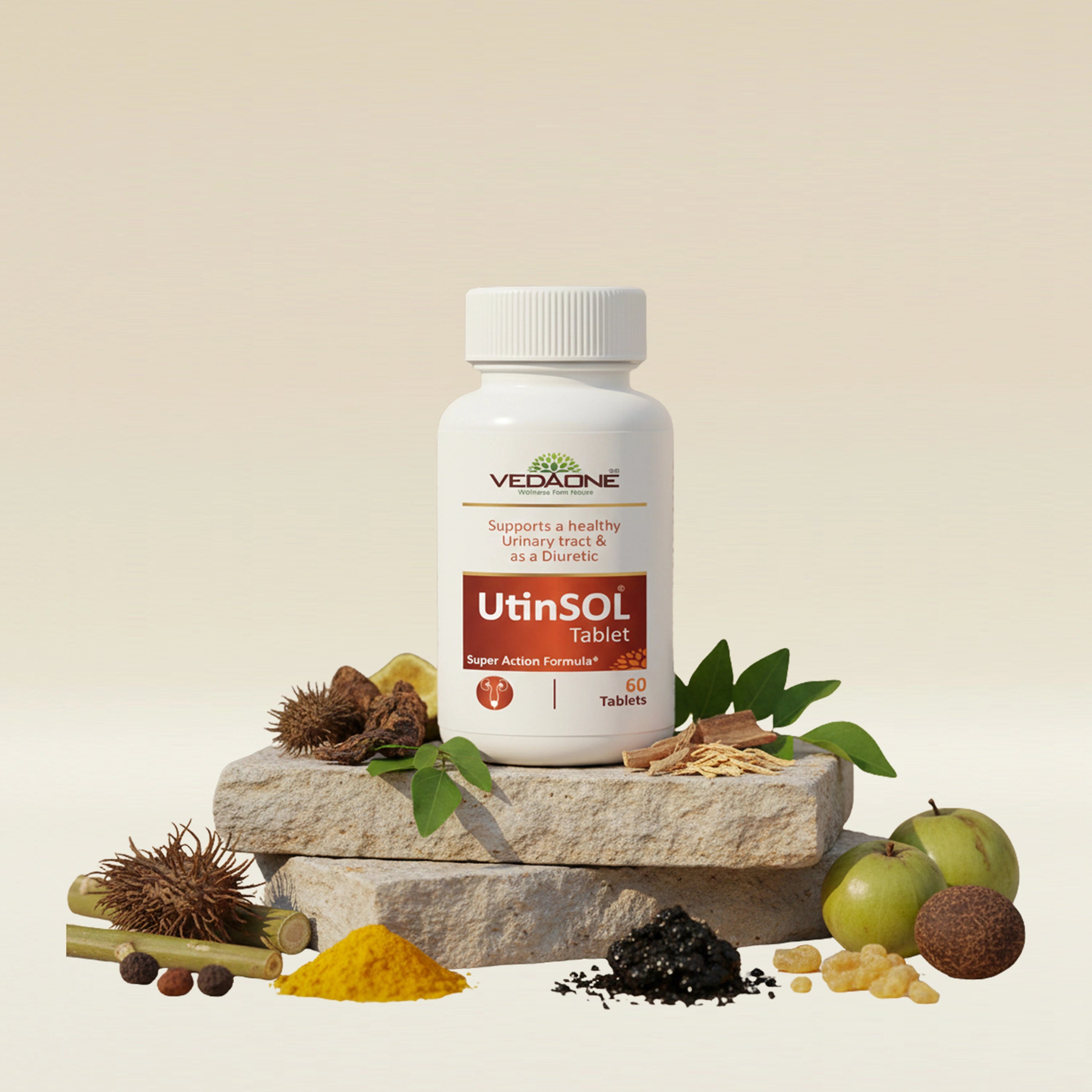 Vedaone UtinSOL Tablets 60 Tablets | Ayurvedic Support for Urinary Tract Health & Natural Diuretic Balance