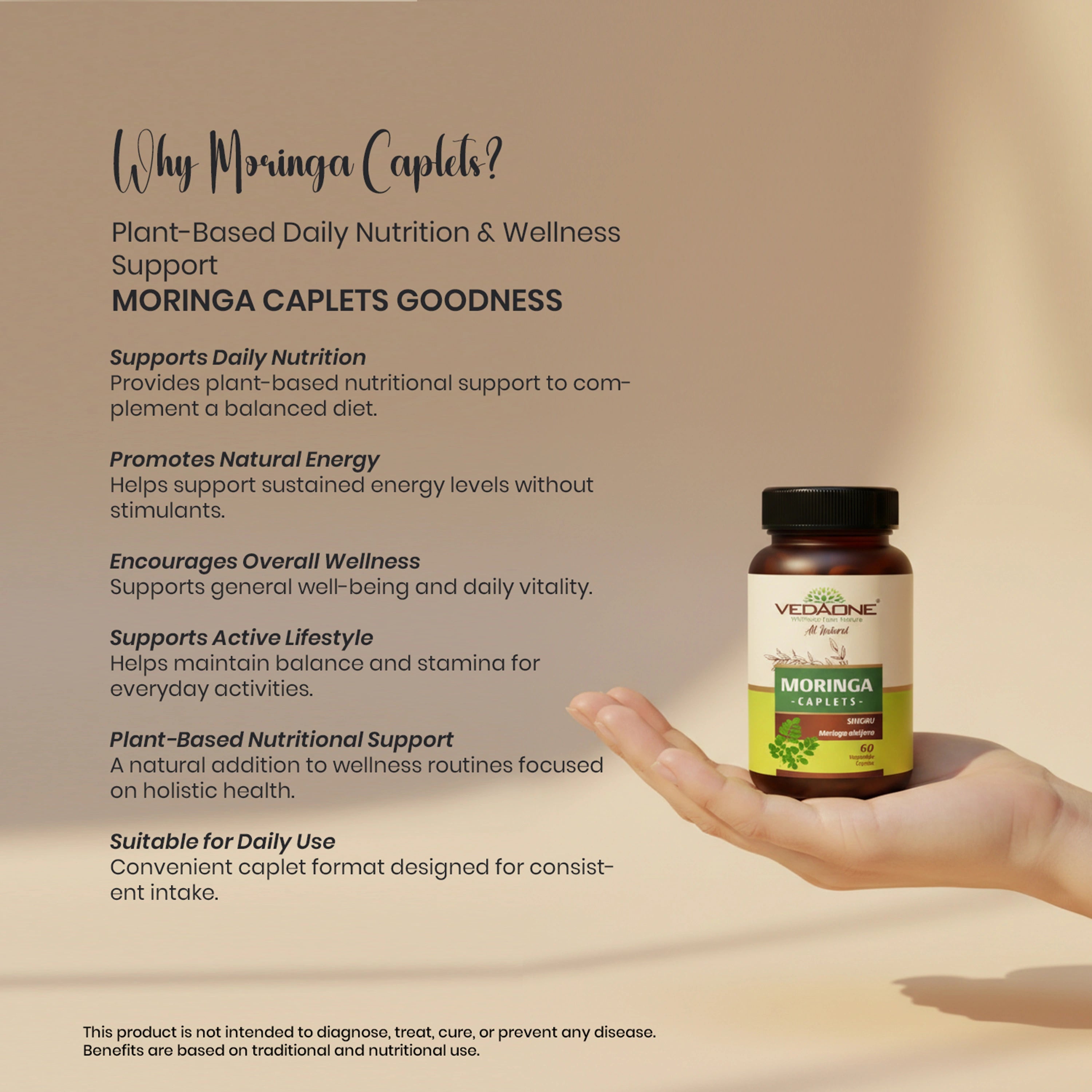 Vedaone Moringa Caplets – 60 Caplets | Plant-Based Daily Nutrition & Wellness Support