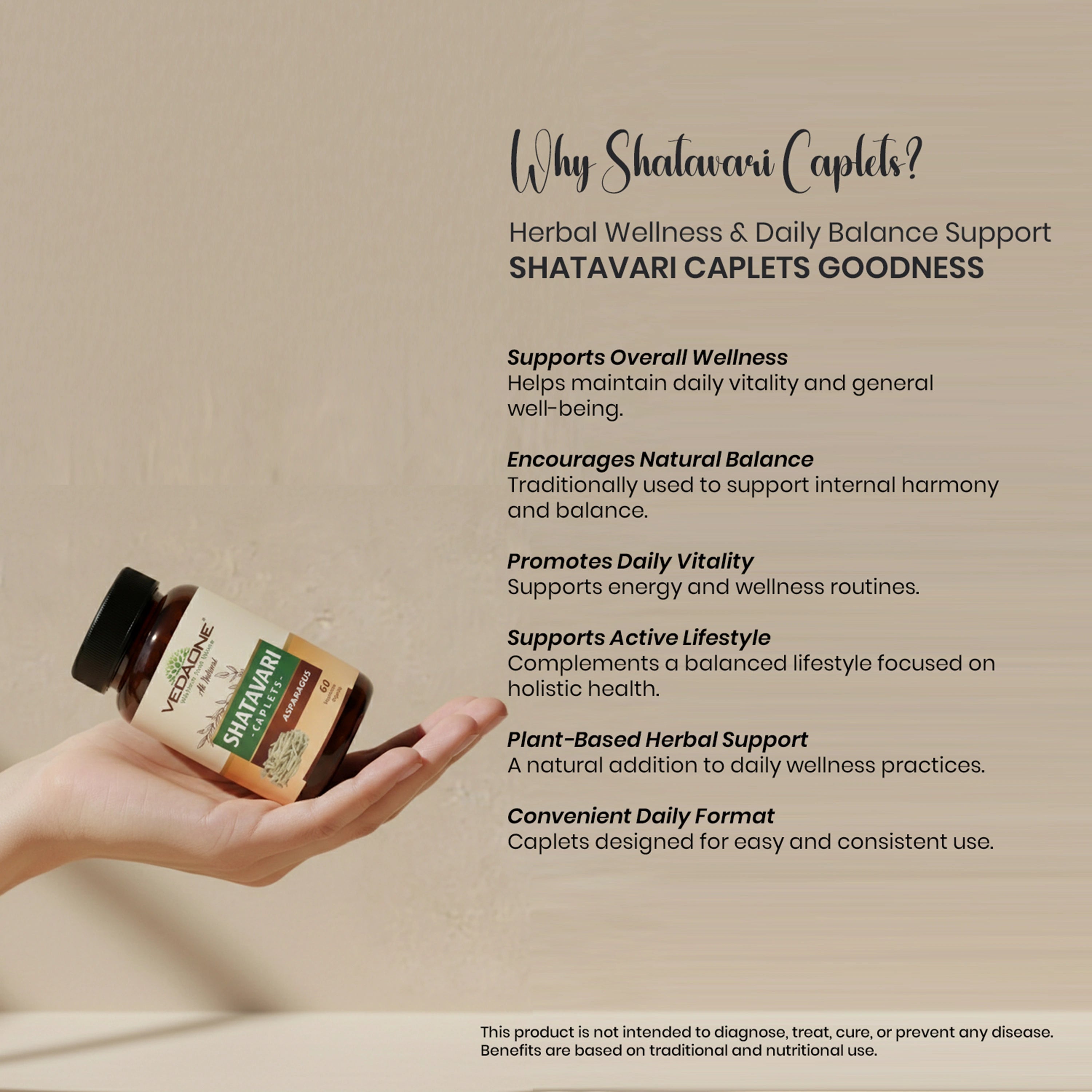 Vedaone Shatavari Caplets – 60 Caplets | Herbal Wellness & Daily Balance Support