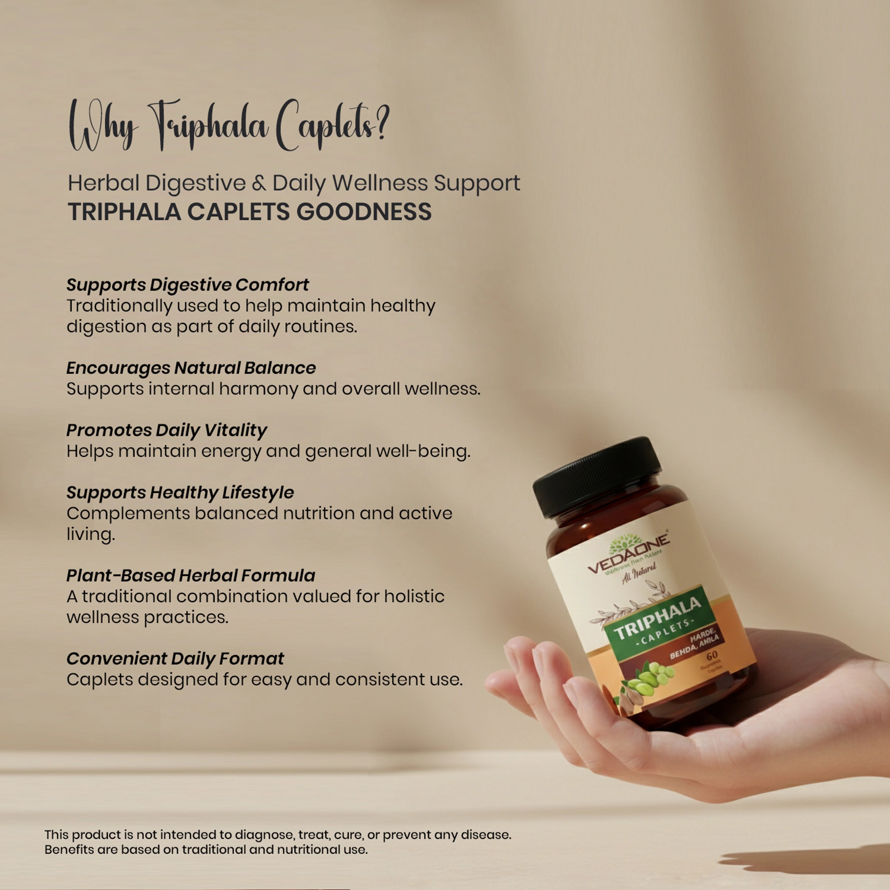 Vedaone Triphala Caplets – 60 Caplets | Herbal Digestive & Daily Wellness Support