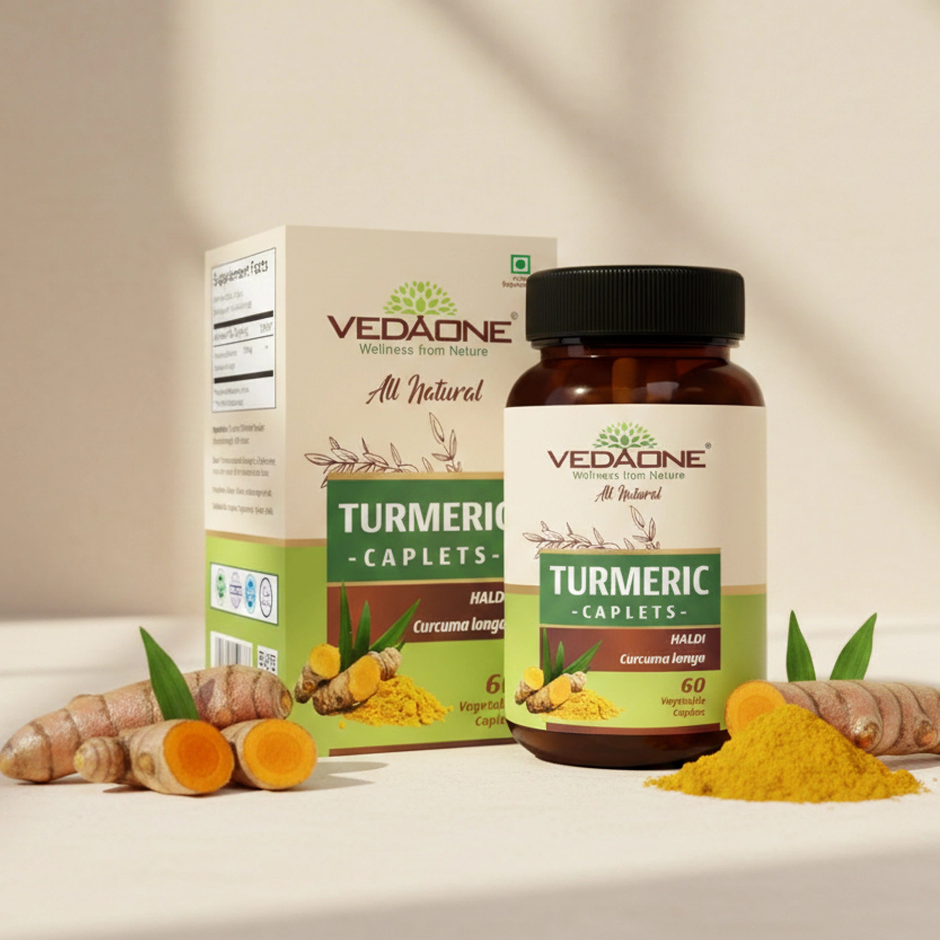Vedaone Turmeric Caplets – 60 Caplets | Herbal Daily Wellness & Vitality Support