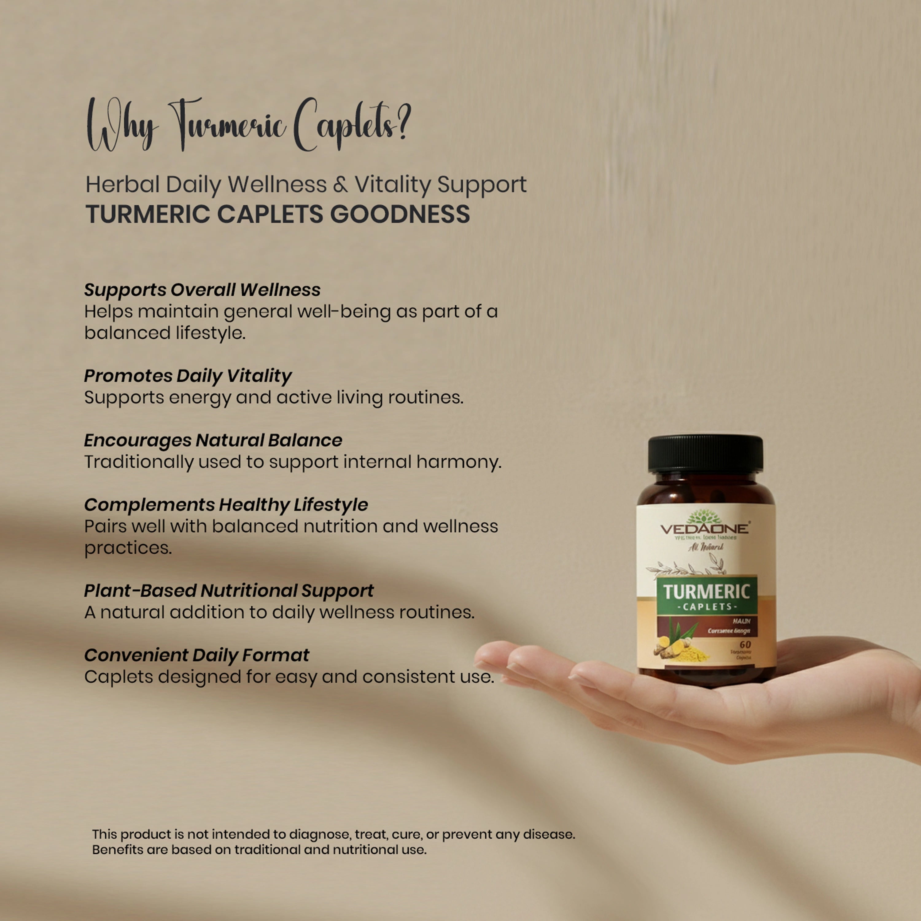 Vedaone Turmeric Caplets – 60 Caplets | Herbal Daily Wellness & Vitality Support